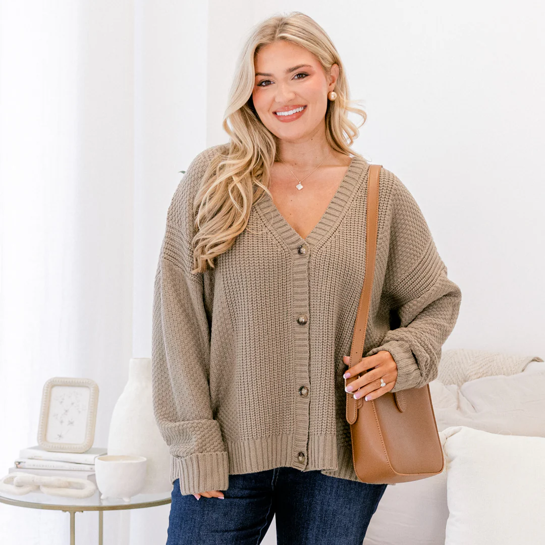 Crisp Evenings Cardigan, Taupe-Gray - Giverhouse