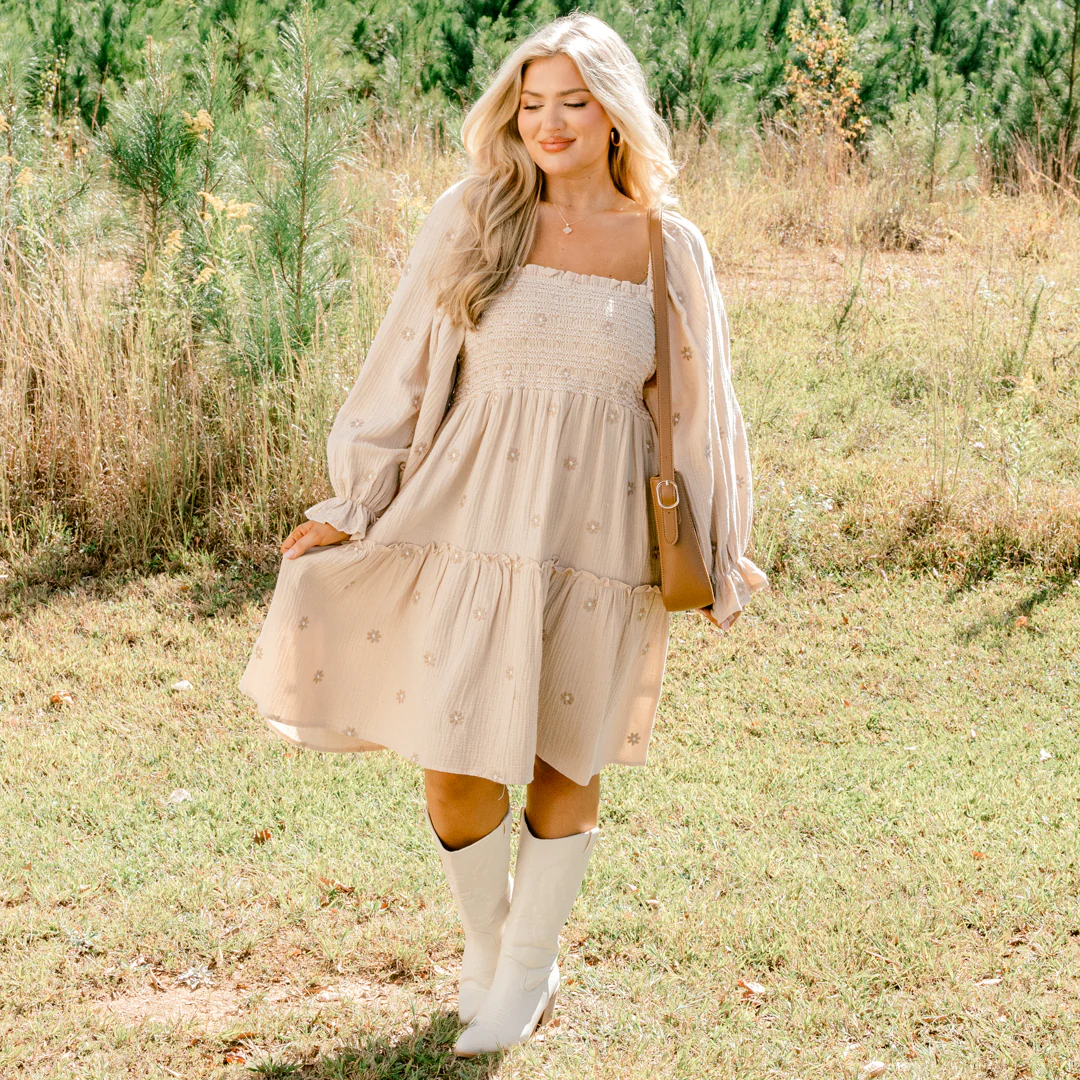 Lovely Days Dress, Tan - Giverhouse