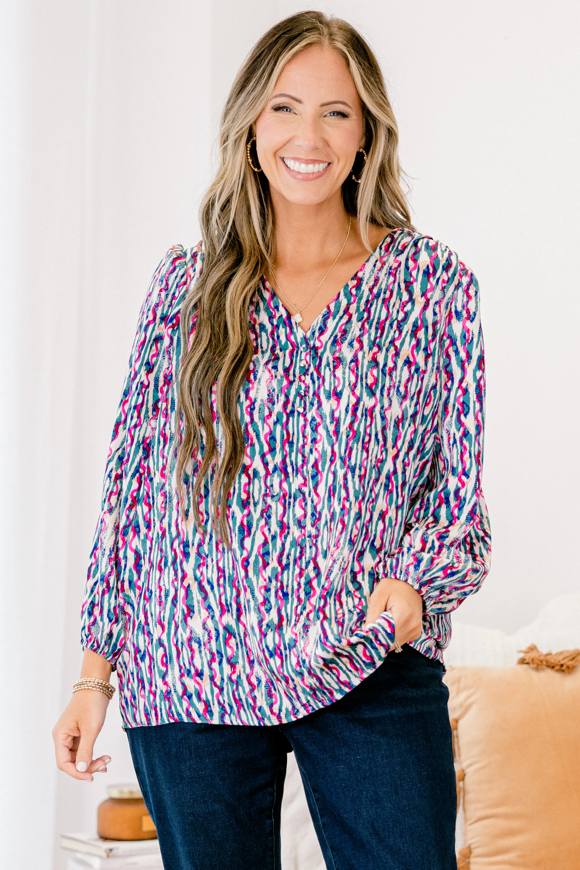 Timeless Flow Top, Jade Multi - Giverhouse