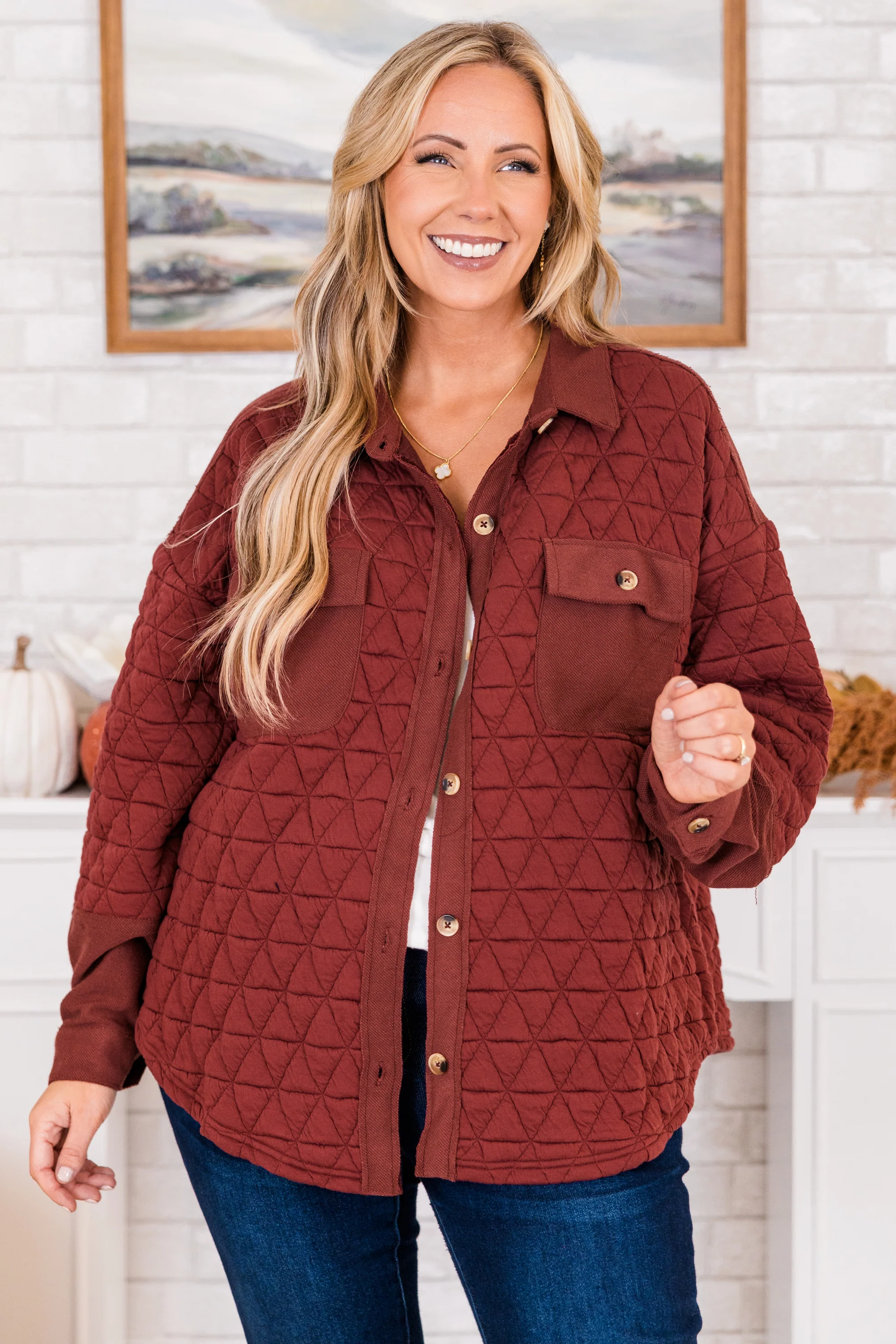 Apple Cider Shacket, Brick - Giverhouse