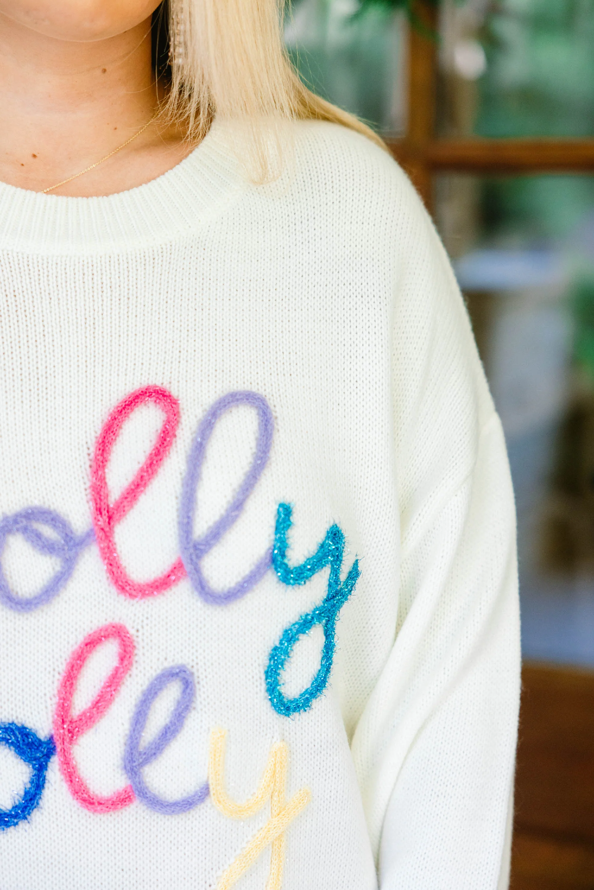 Holly Jolly All The Way Sweater, Cream - Giverhouse