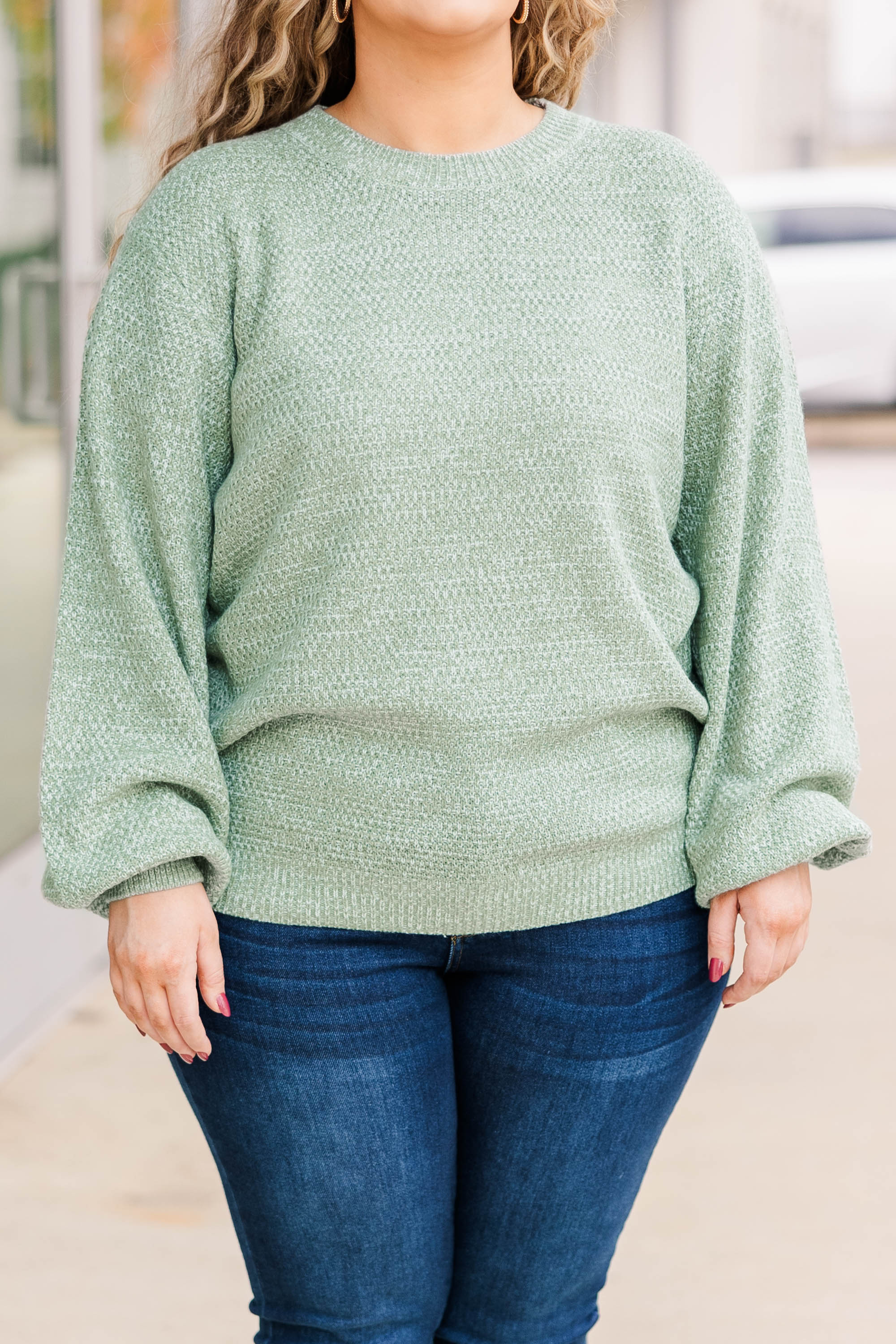 Cozy Bubble Sleeve Sweater, Sage - Giverhouse