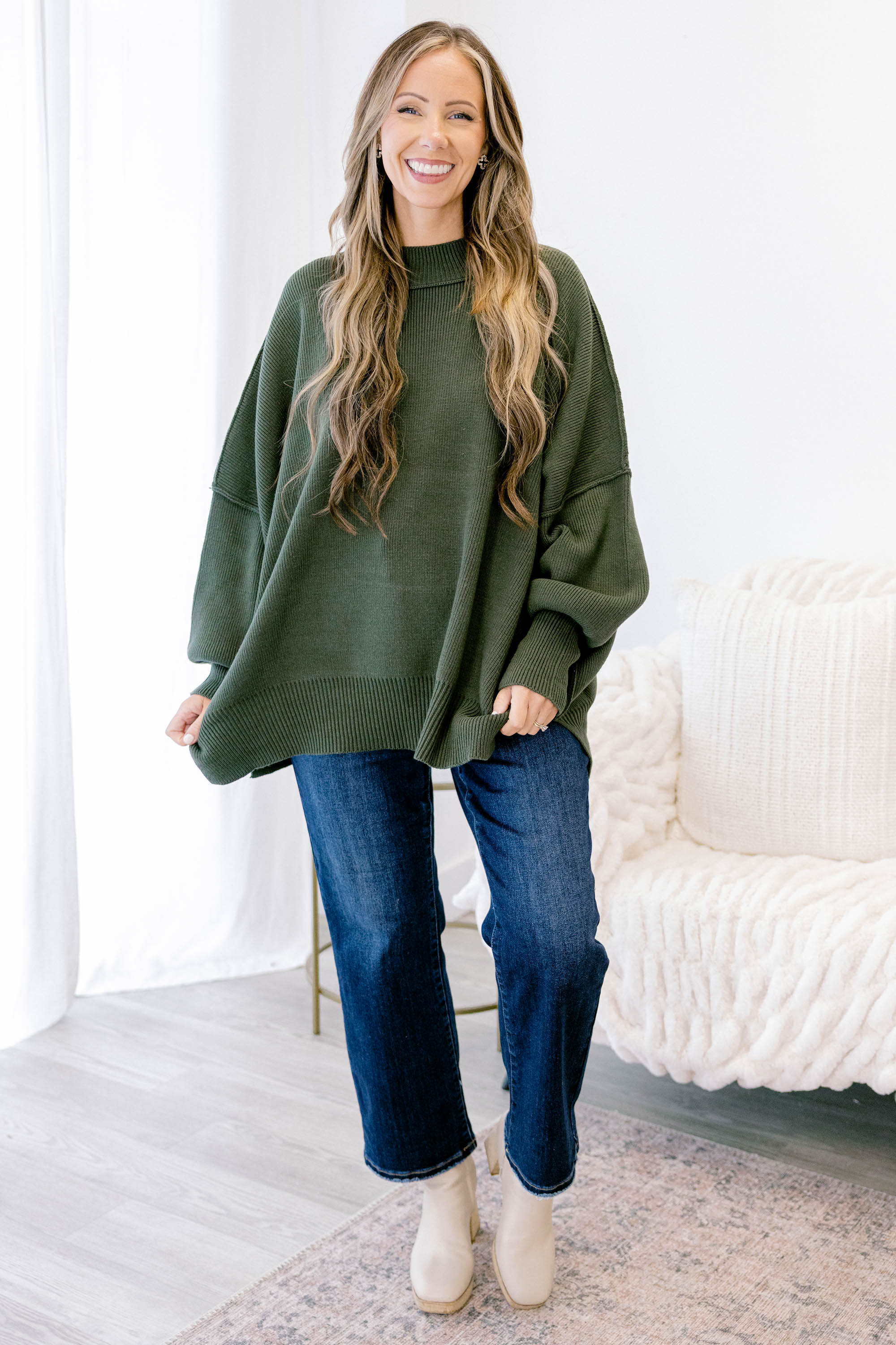 Perfectly Cozy Sweater, Dark Olive - Giverhouse
