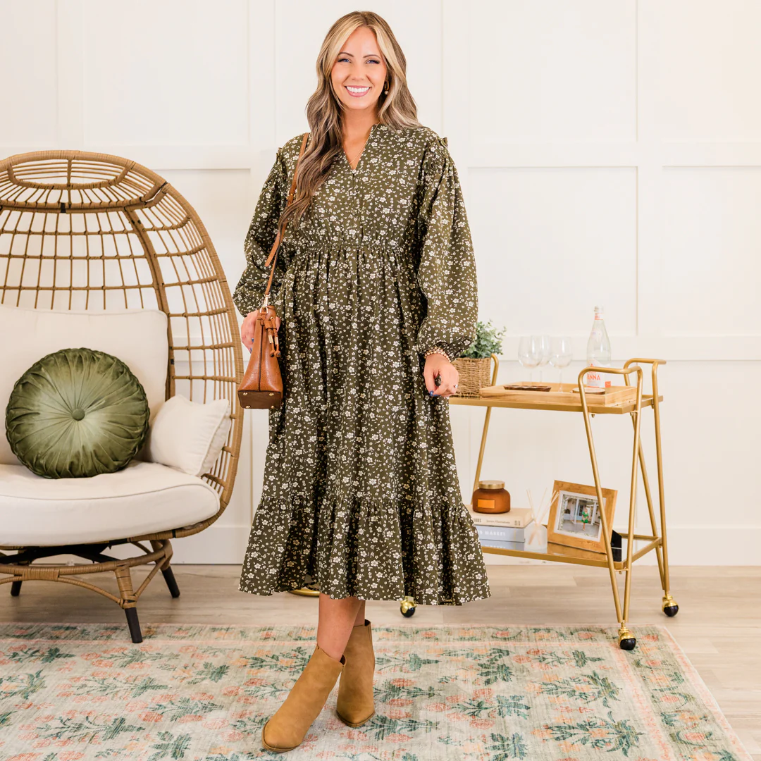 Memorize Today Dress, Olive Floral - Giverhouse