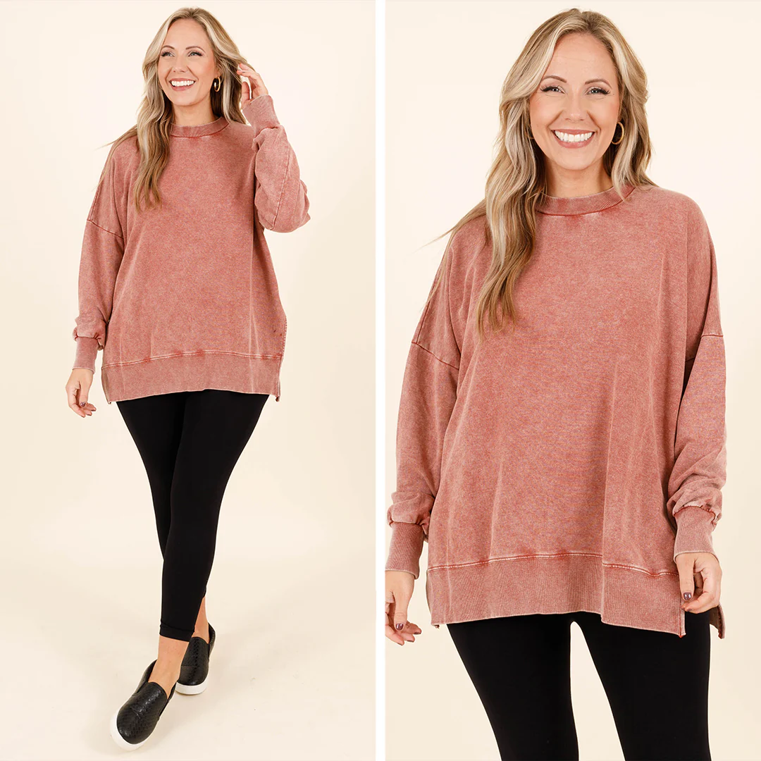 Cozy Crewneck Pullover, Rust - Giverhouse