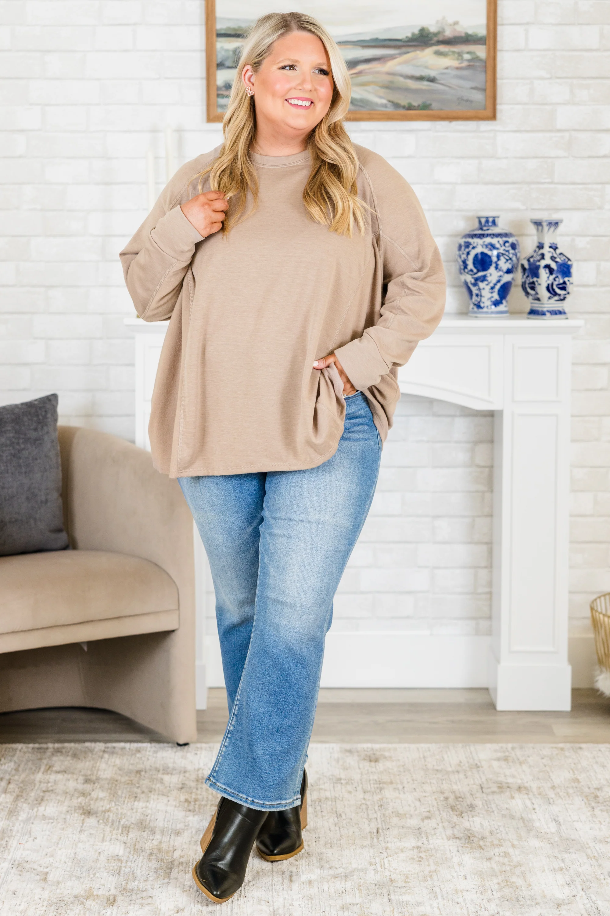 Time To Leave Pullover, Taupe - Giverhouse