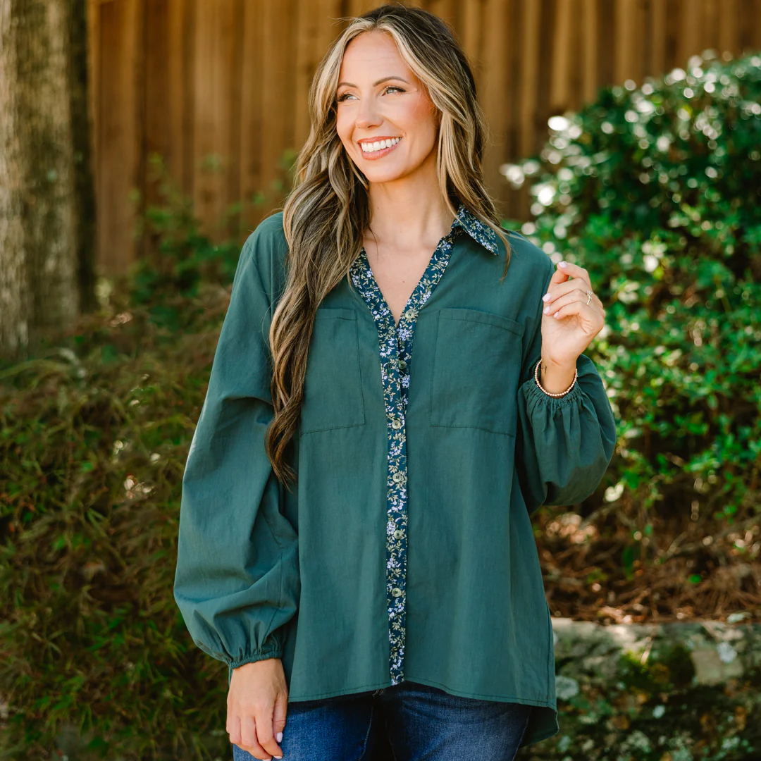 Garden Time Top, Green Floral - Giverhouse