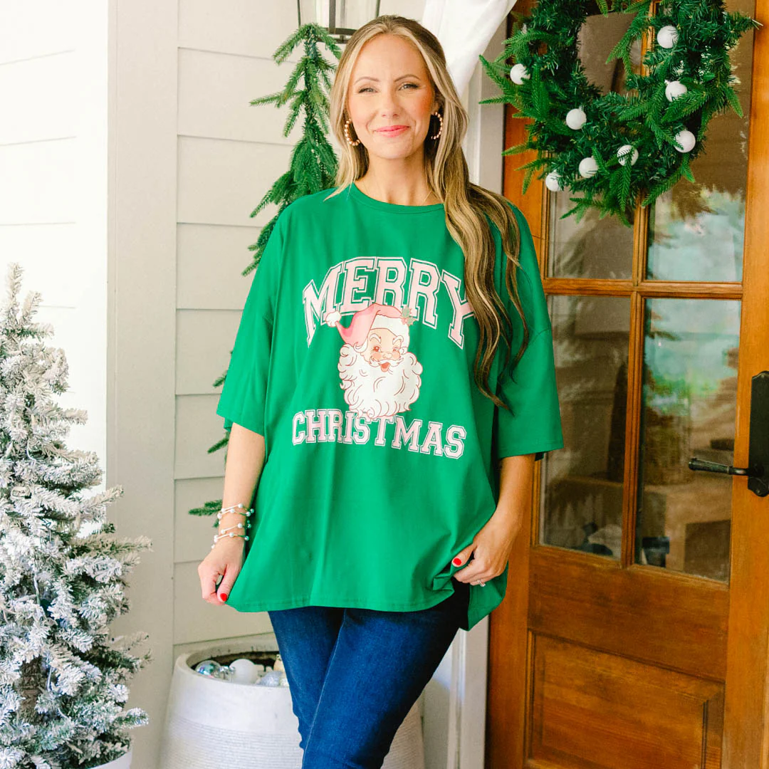 Merry Christmas Everyone Boyfriend Tee, Evergreen - Giverhouse