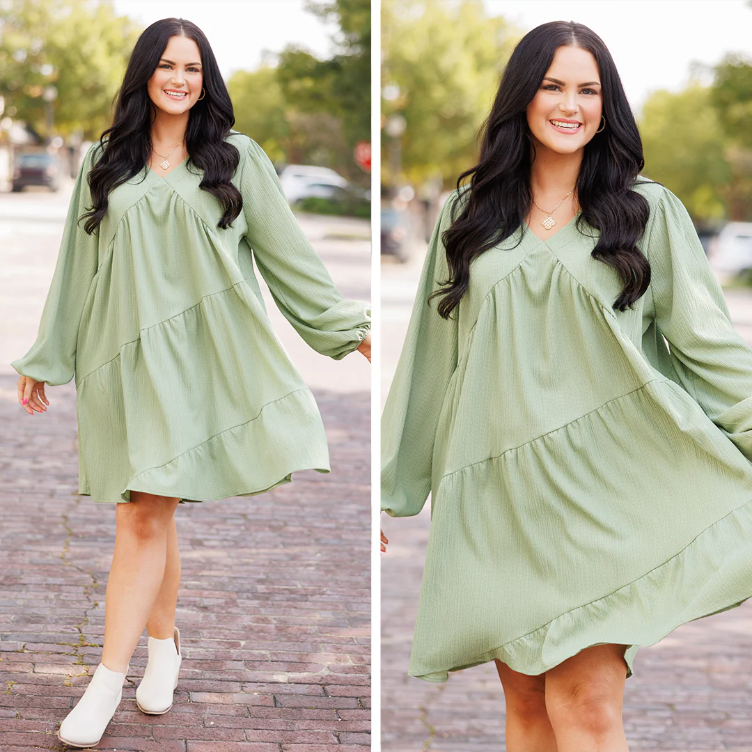 Every Cloud Has A Silver Lining Dress, Avocado - Giverhouse