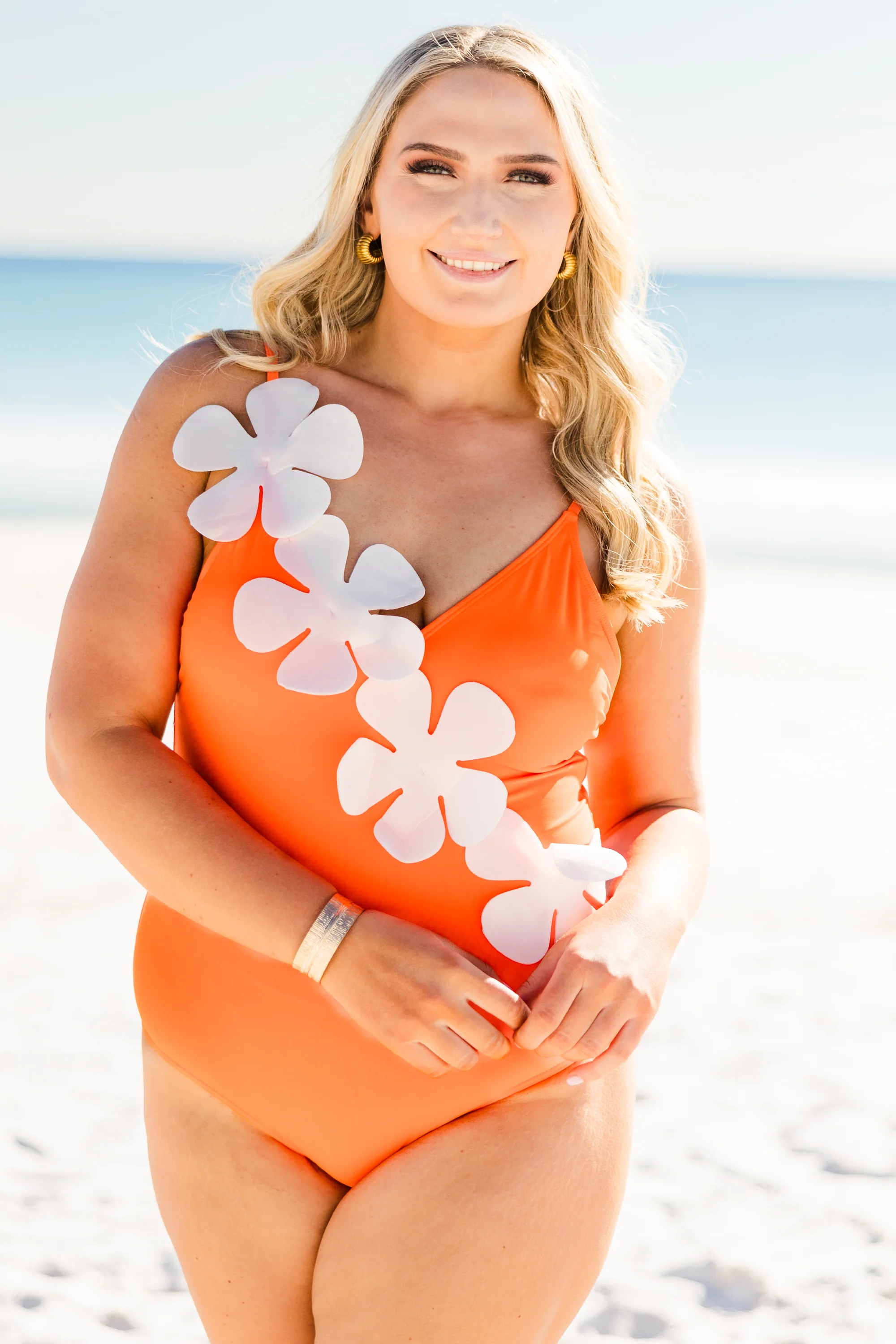 Flirty And Floral Swimsuit, Orange - Giverhouse