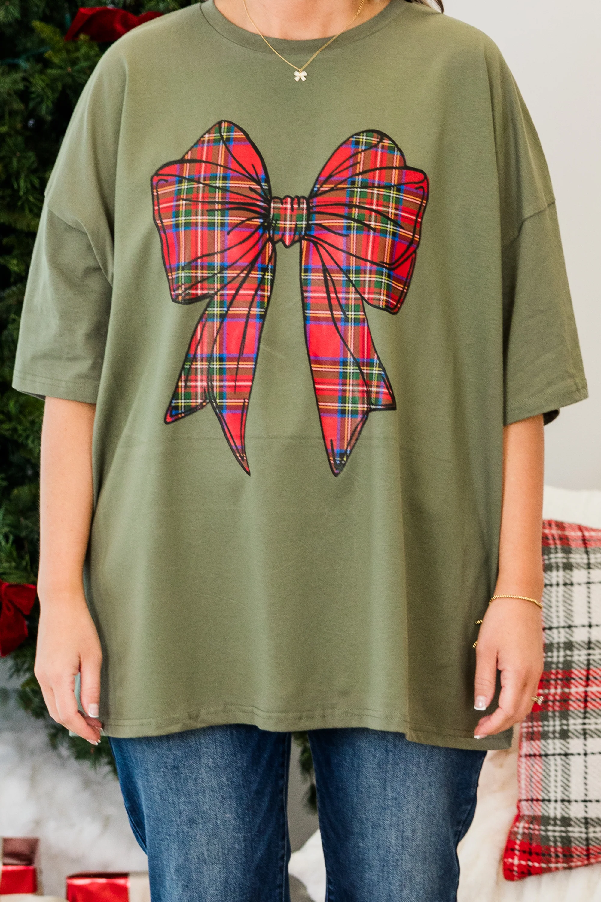 Wrapped With Love Boyfriend Tee, Moss - Giverhouse