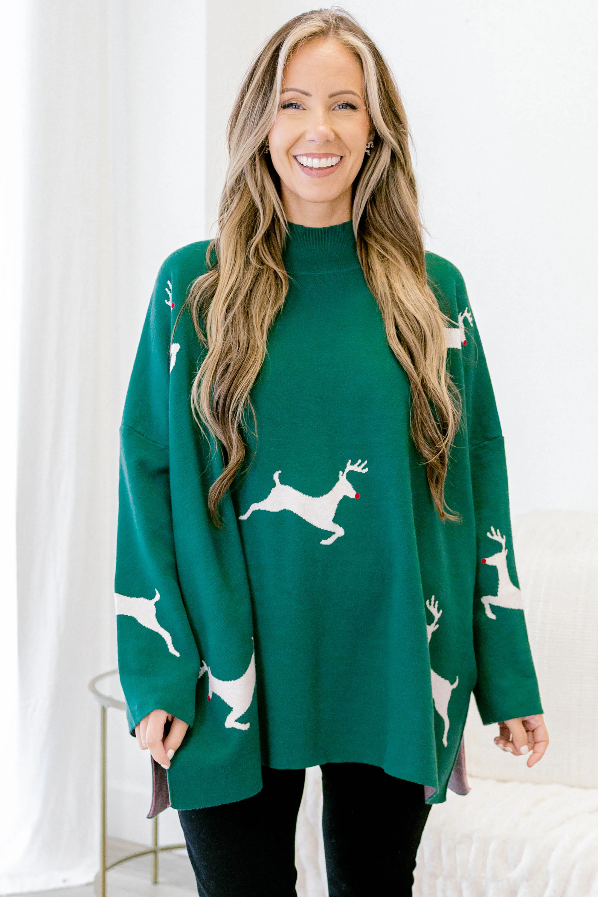 Everything And More Sweater, Green Deer - Giverhouse