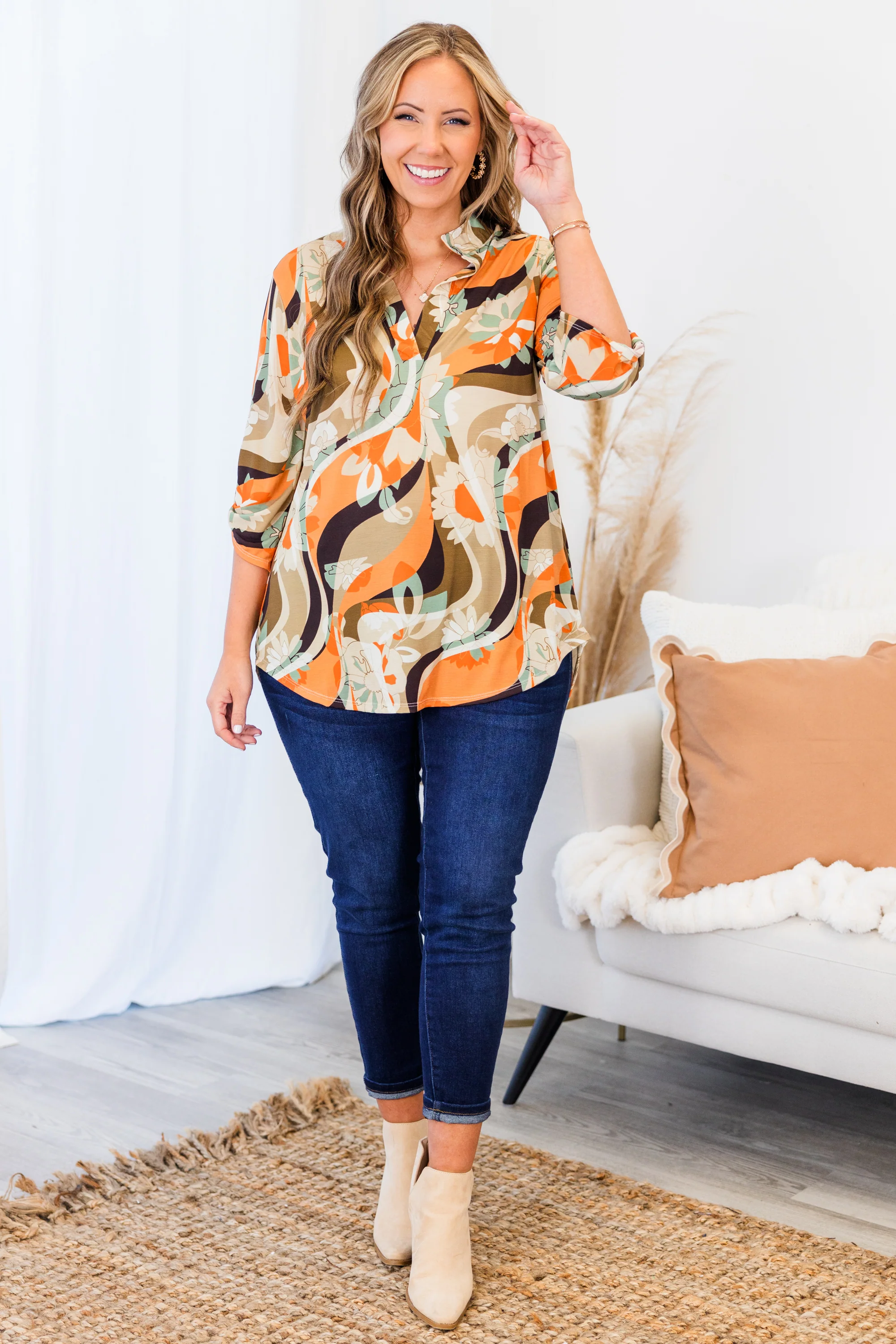 No Time To Choose Top, Brown Multi - Giverhouse