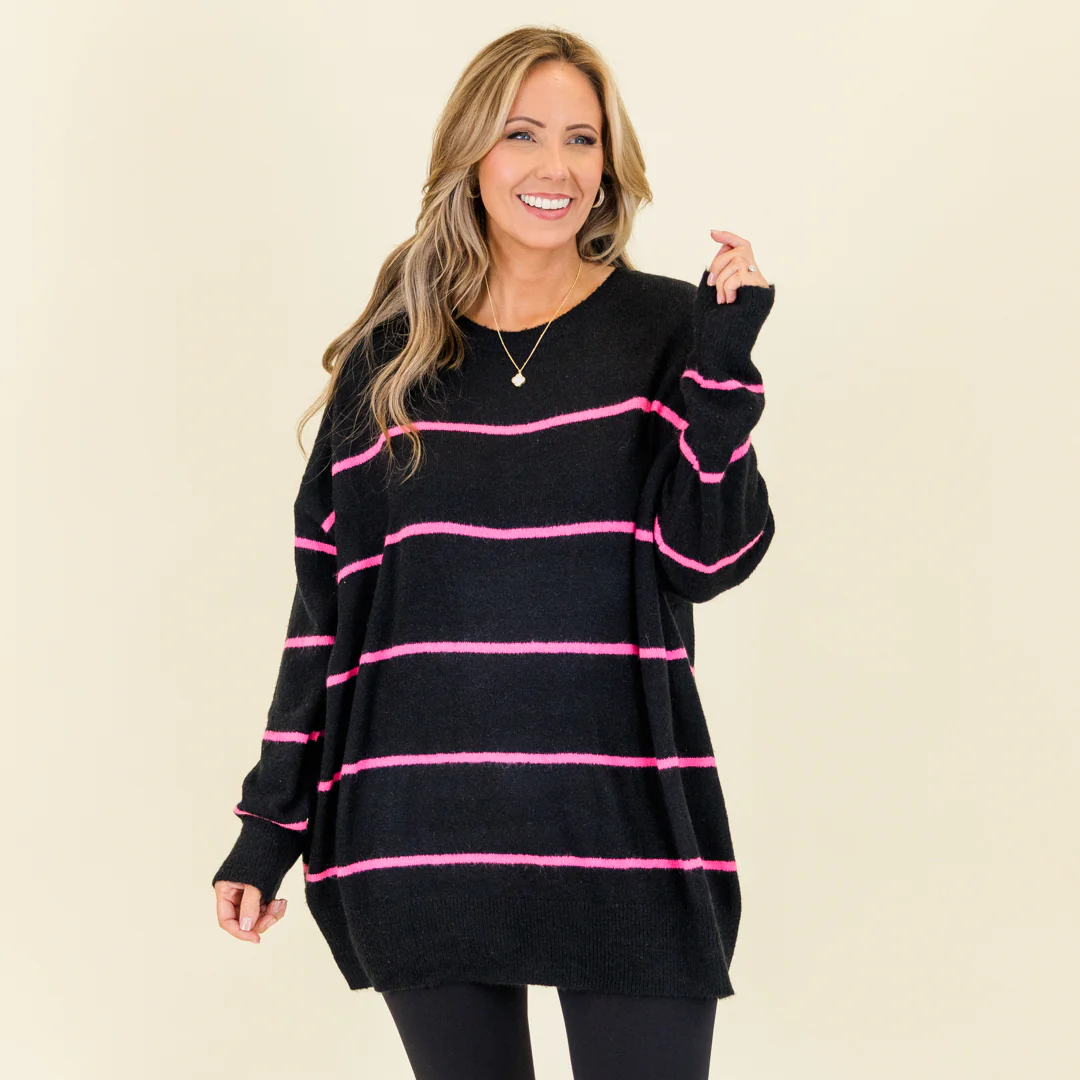 Slumber Party Sweater, Black-Pink - Giverhouse