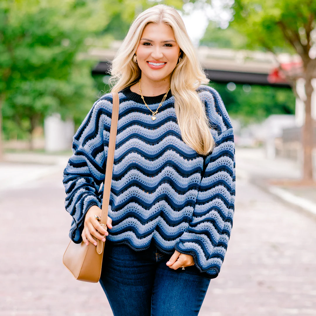 Wavy Comfort Sweater, Navy Blue - Giverhouse