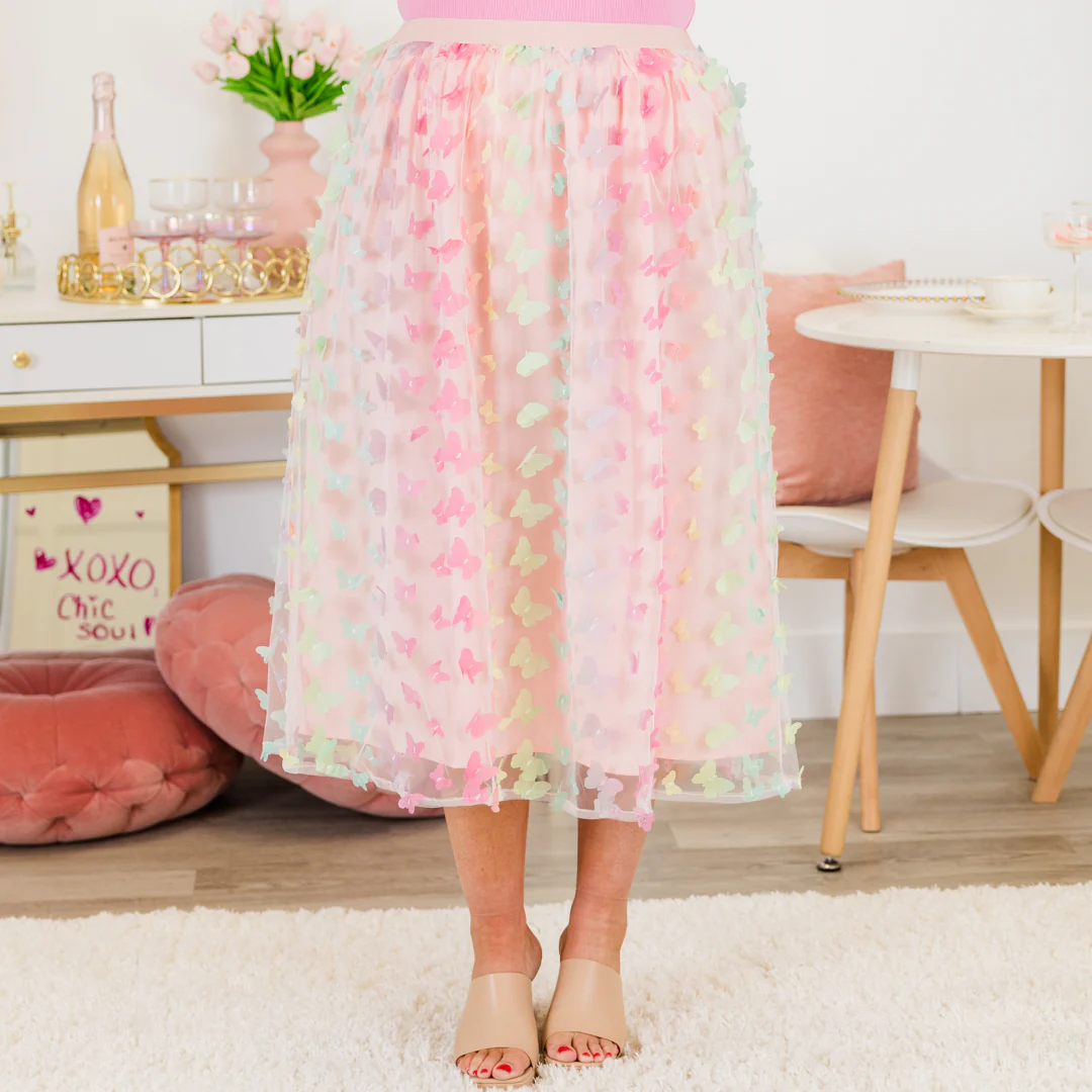 Butterfly Magic Midi Skirt, Pink - Giverhouse