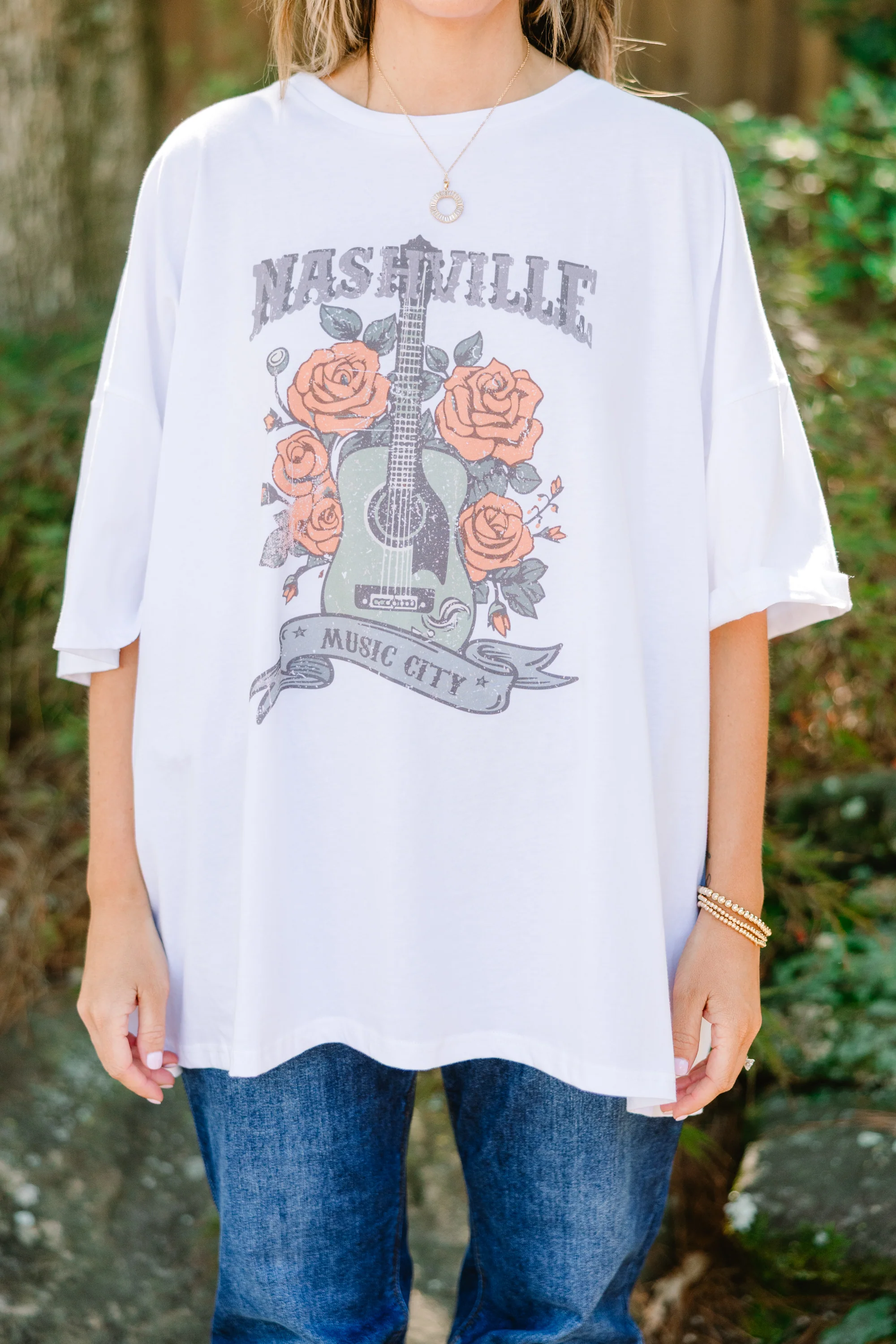Nashville Glam Boyfriend Tee, White - Giverhouse