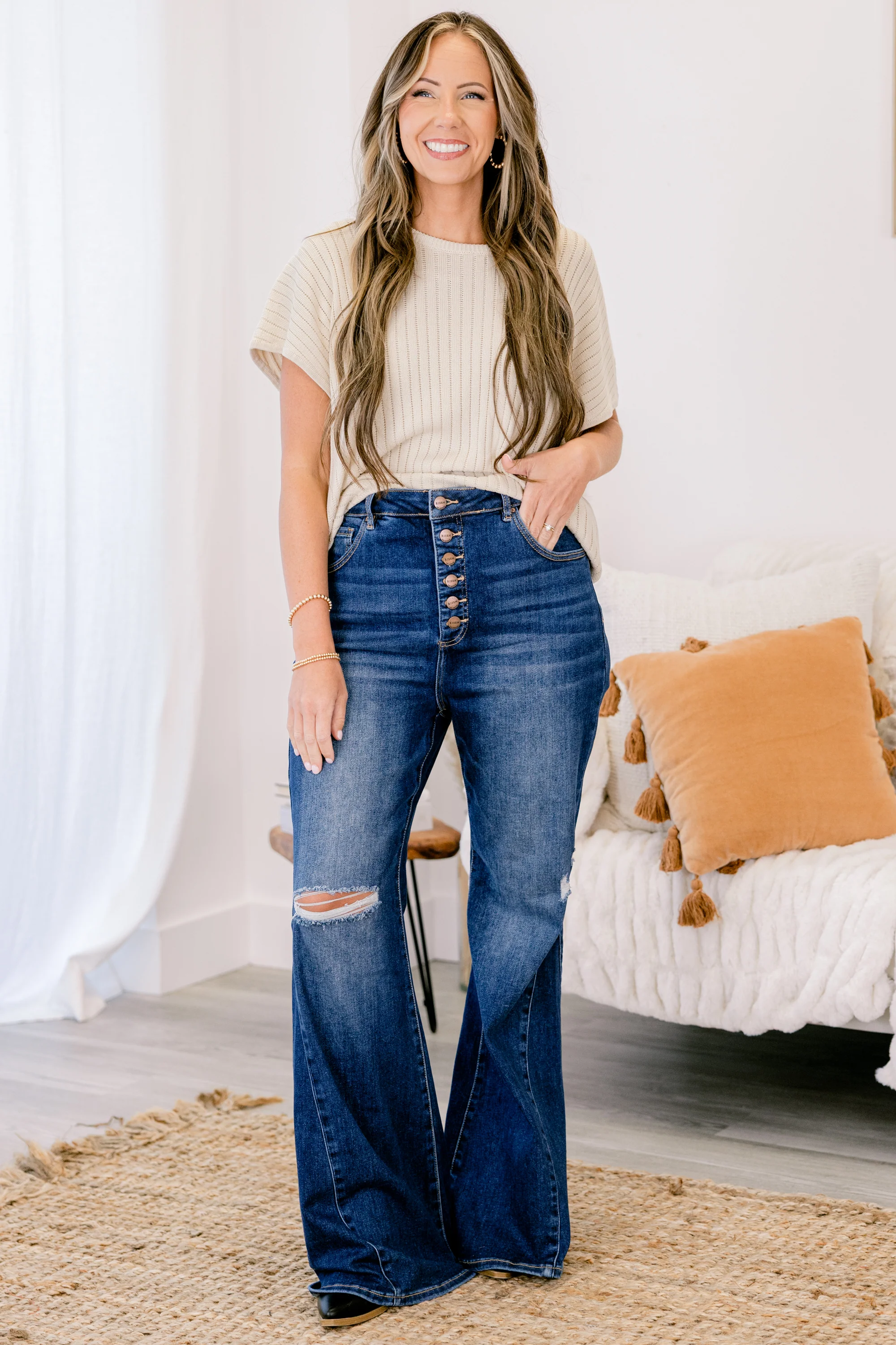 You Make Me Complete Flare Jeans, Dark Wash - Giverhouse