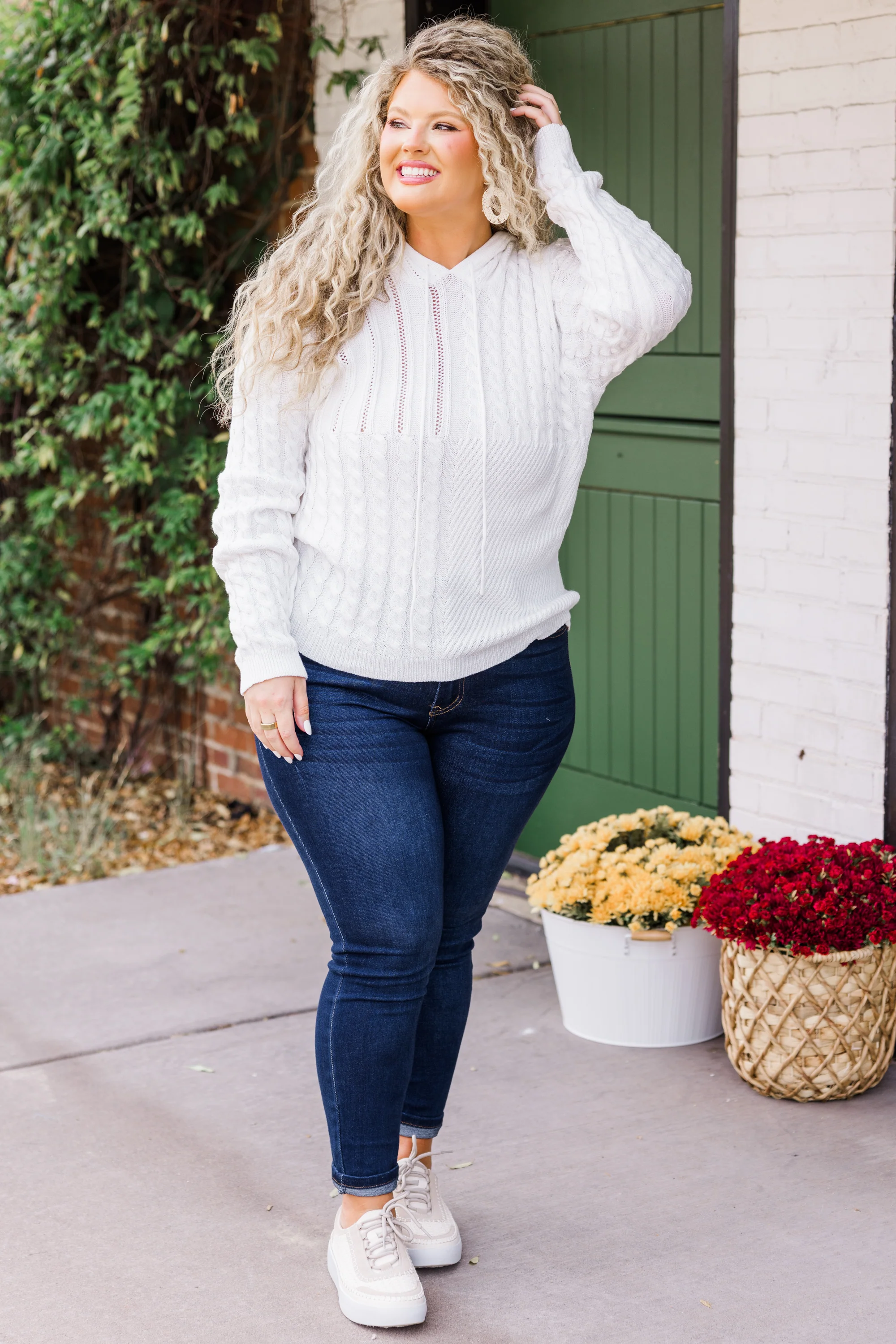 Knit Me Up Hoodie, White - Giverhouse