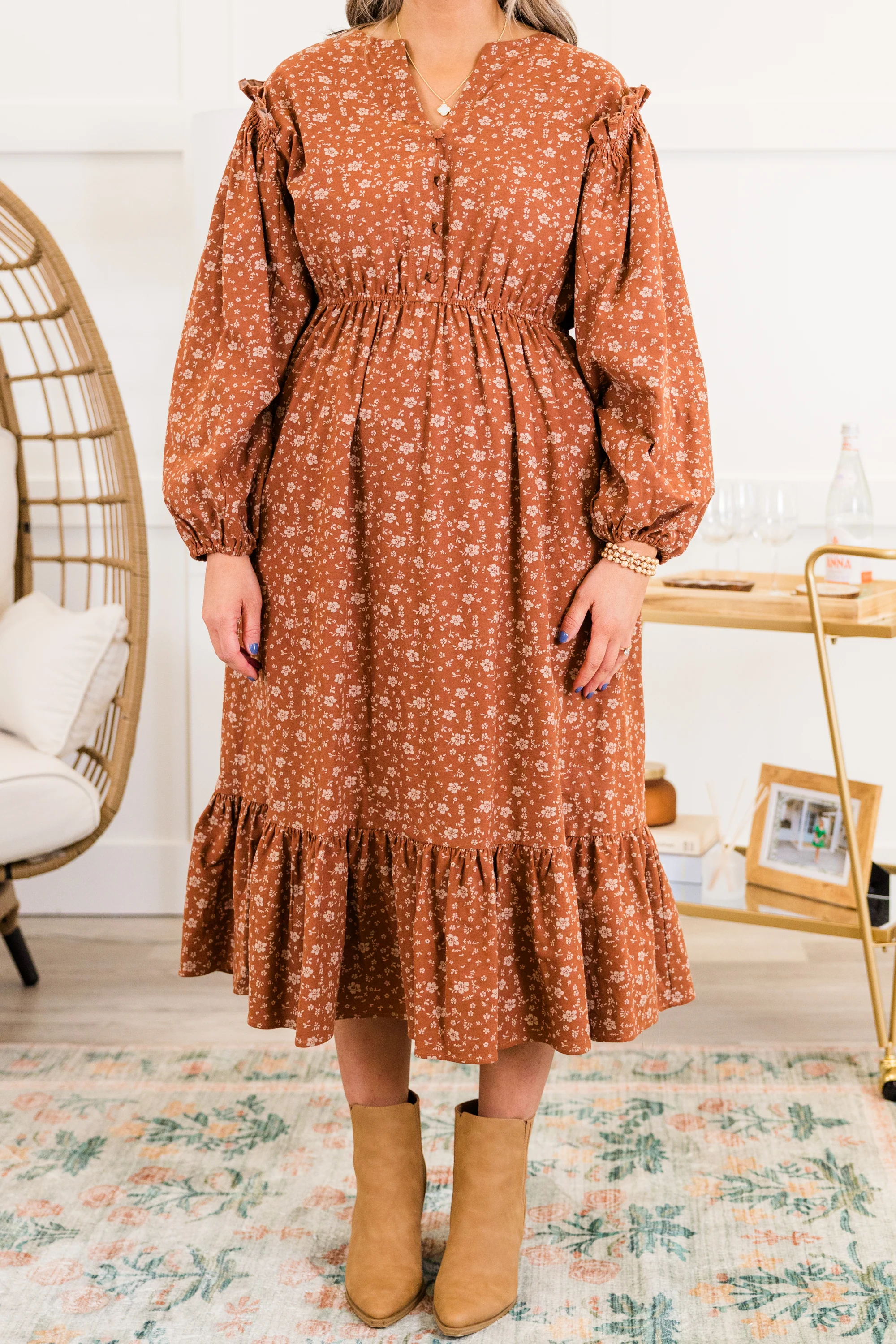 Memorize Today Dress, Rust Floral - Giverhouse