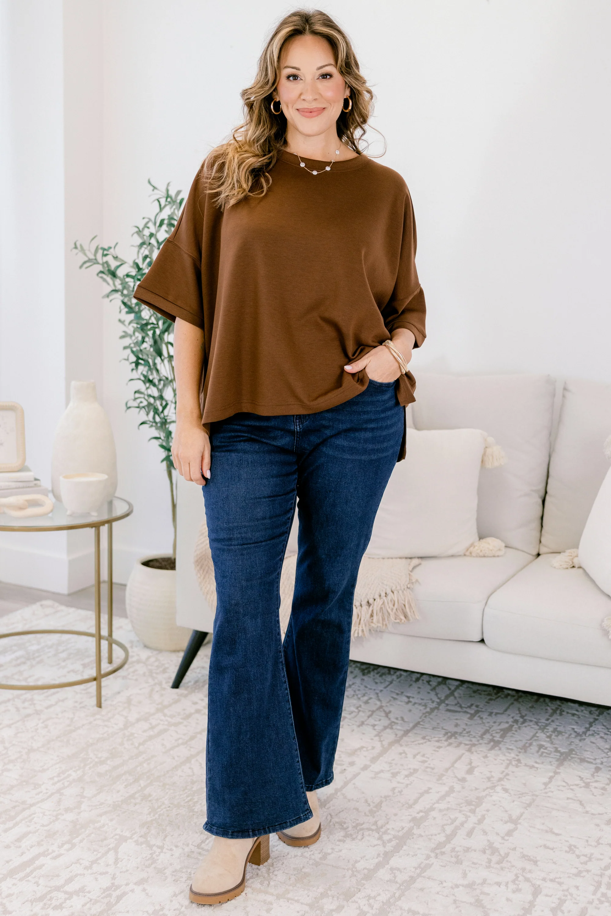 Comfortable Charm Top, Brown - Giverhouse