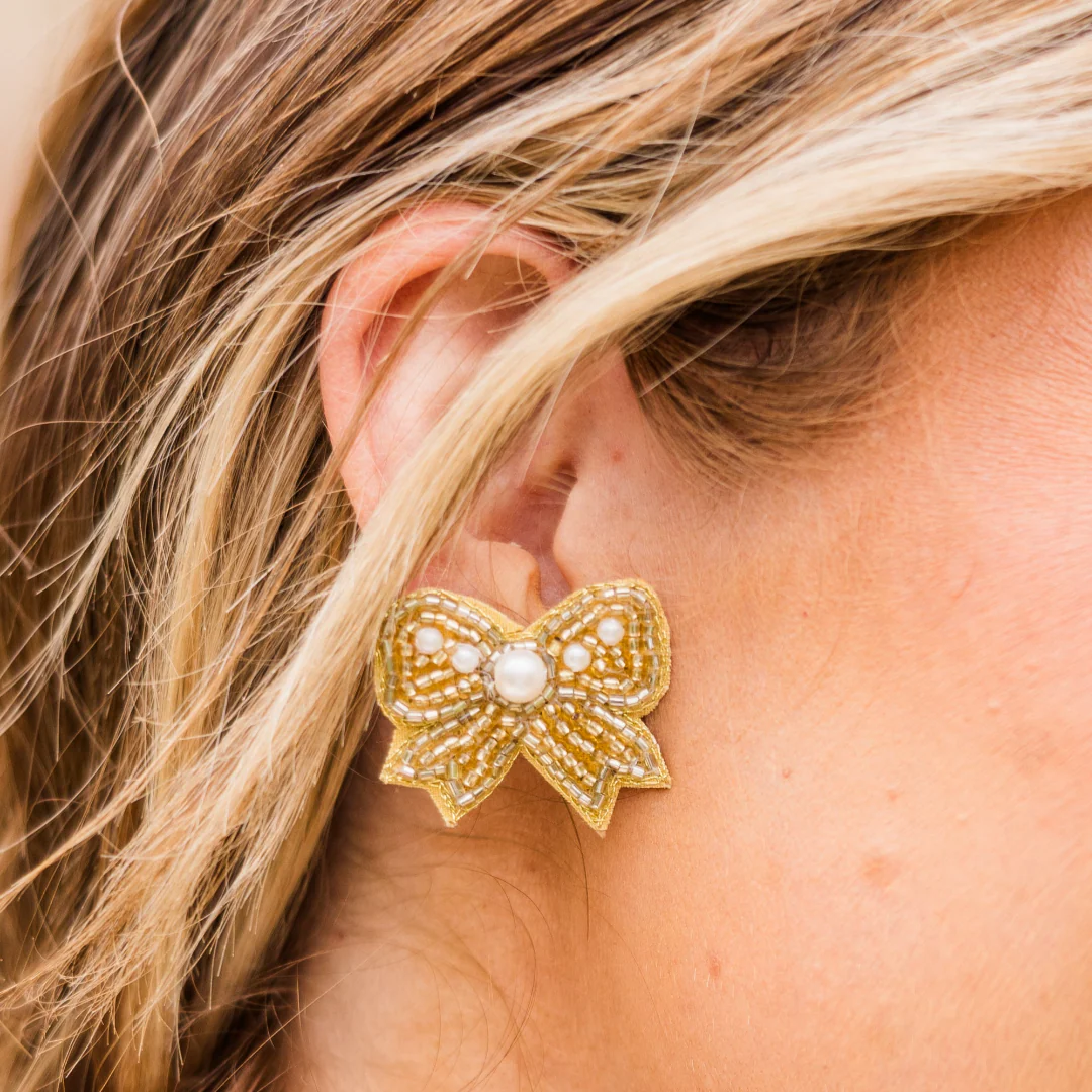 Bowdacious Pearl Earrings, Gold - Giverhouse