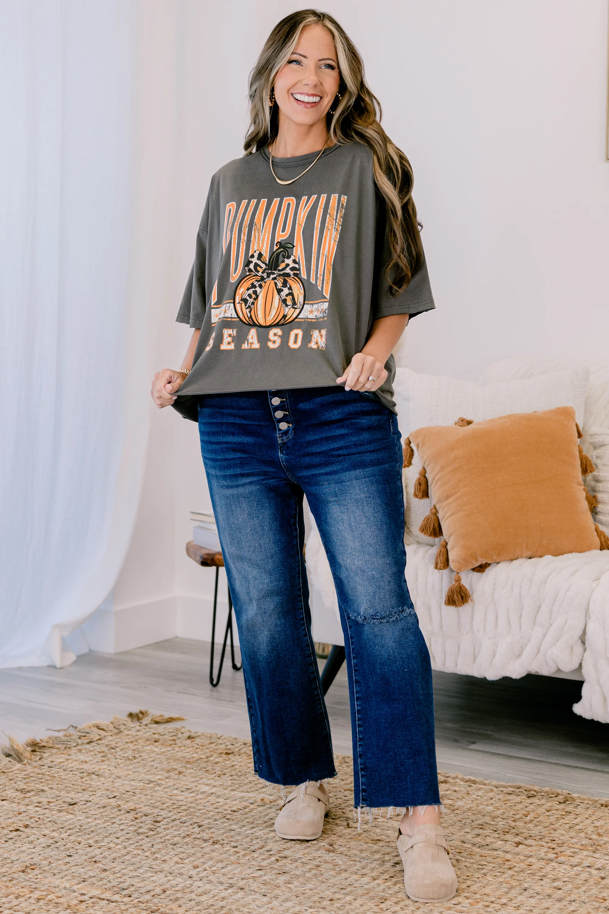 Pumpkin Season Vintage Wash Tee, Charcoal - Giverhouse