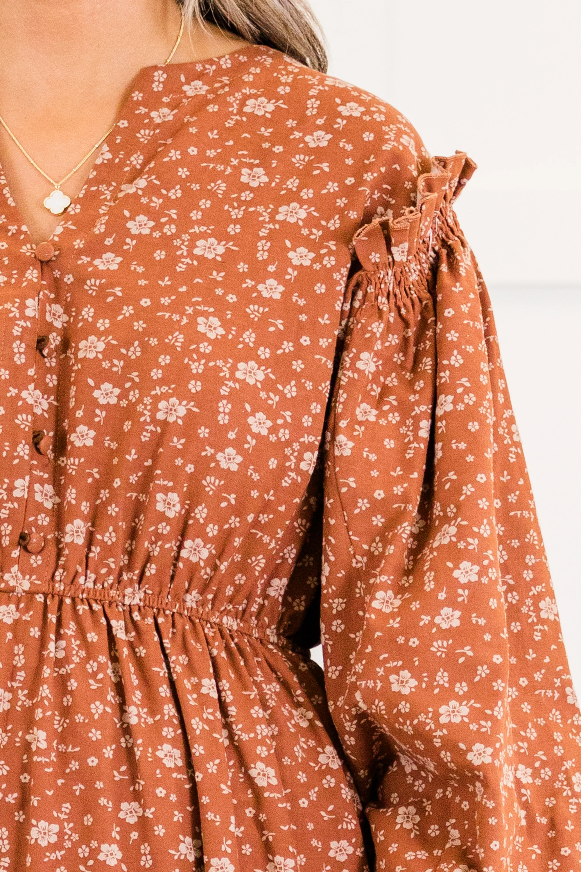 Memorize Today Dress, Rust Floral - Giverhouse