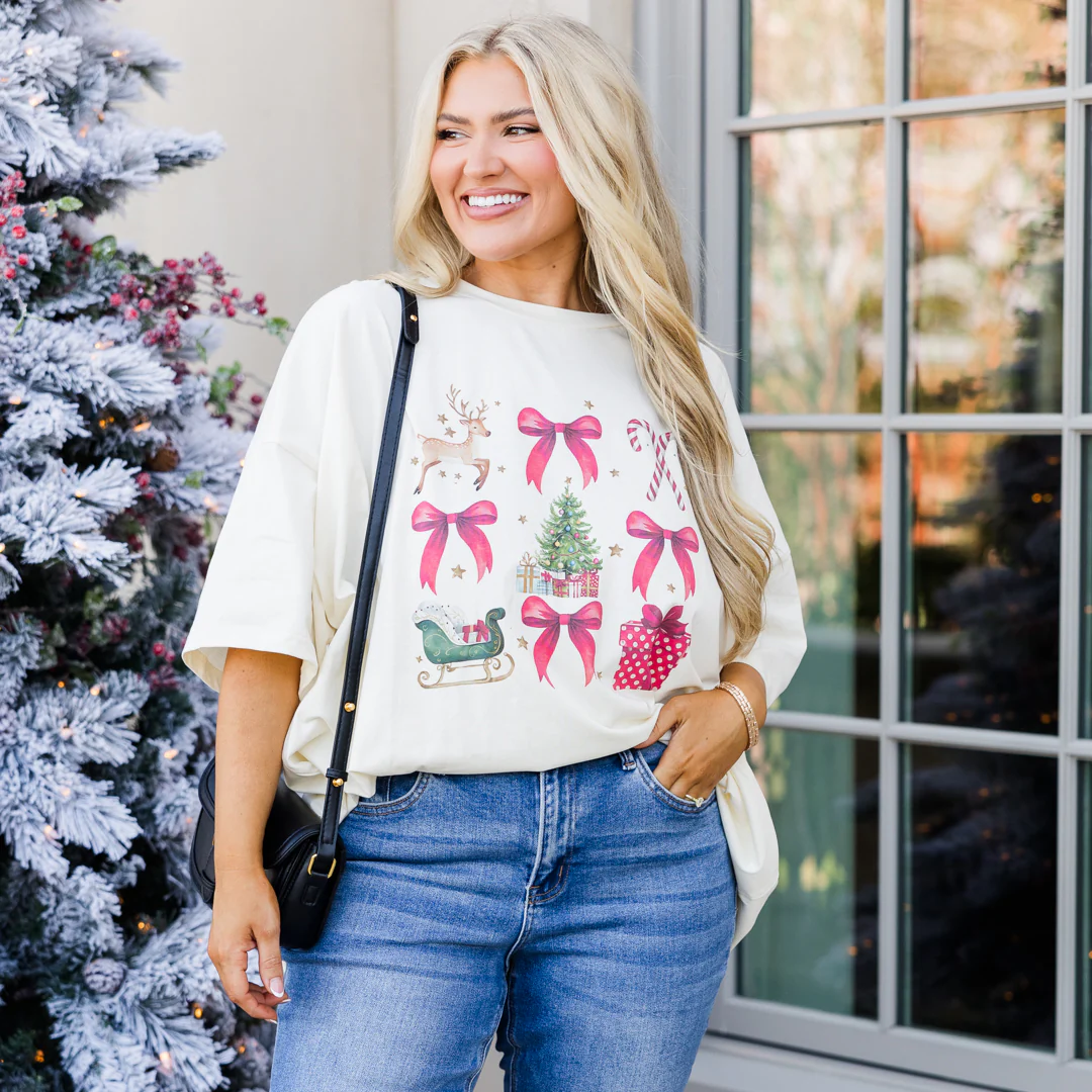 Christmas Cheer Boyfriend Tee, Ivory - Giverhouse