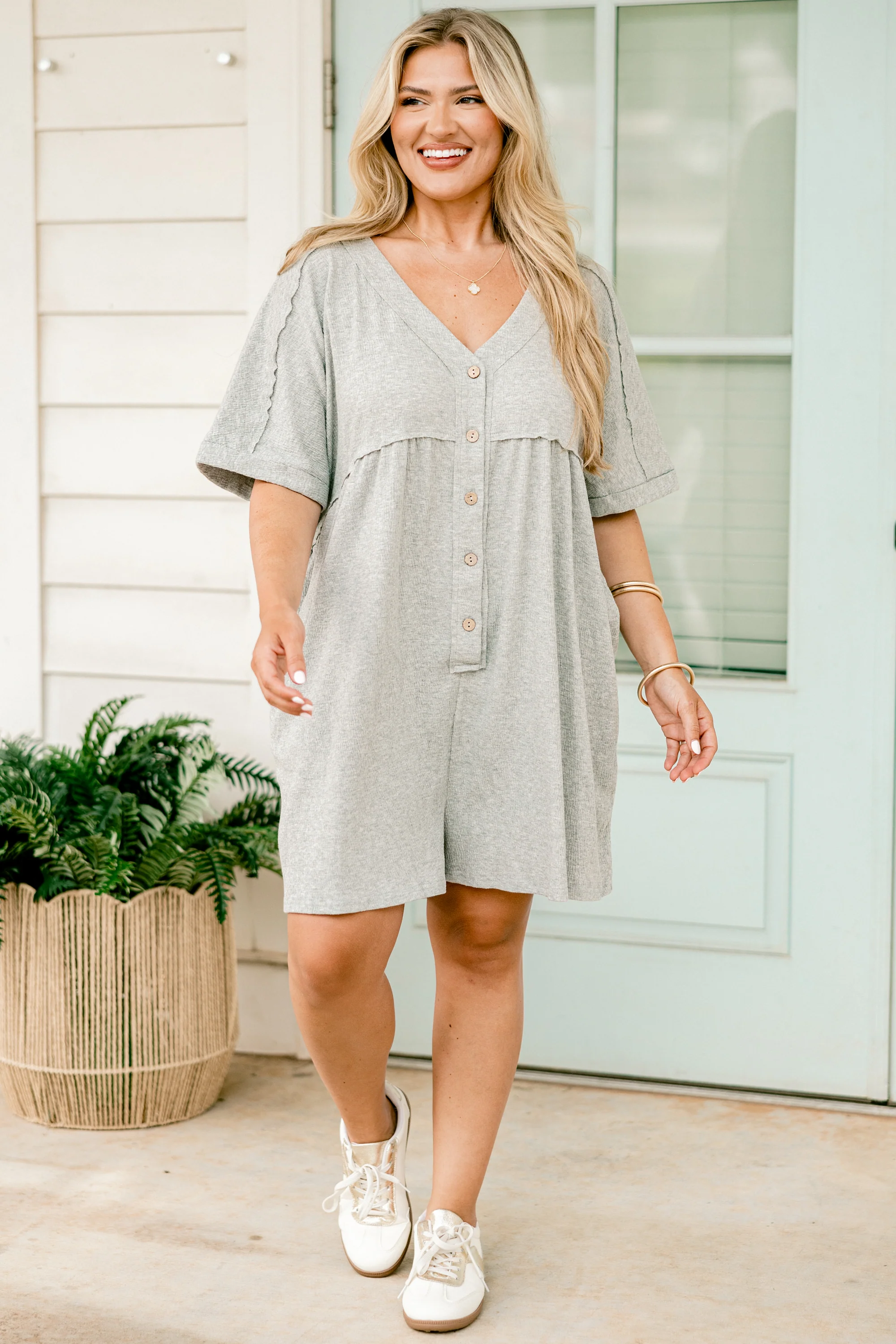 Throw On And Go Romper, Heather Grey - Giverhouse