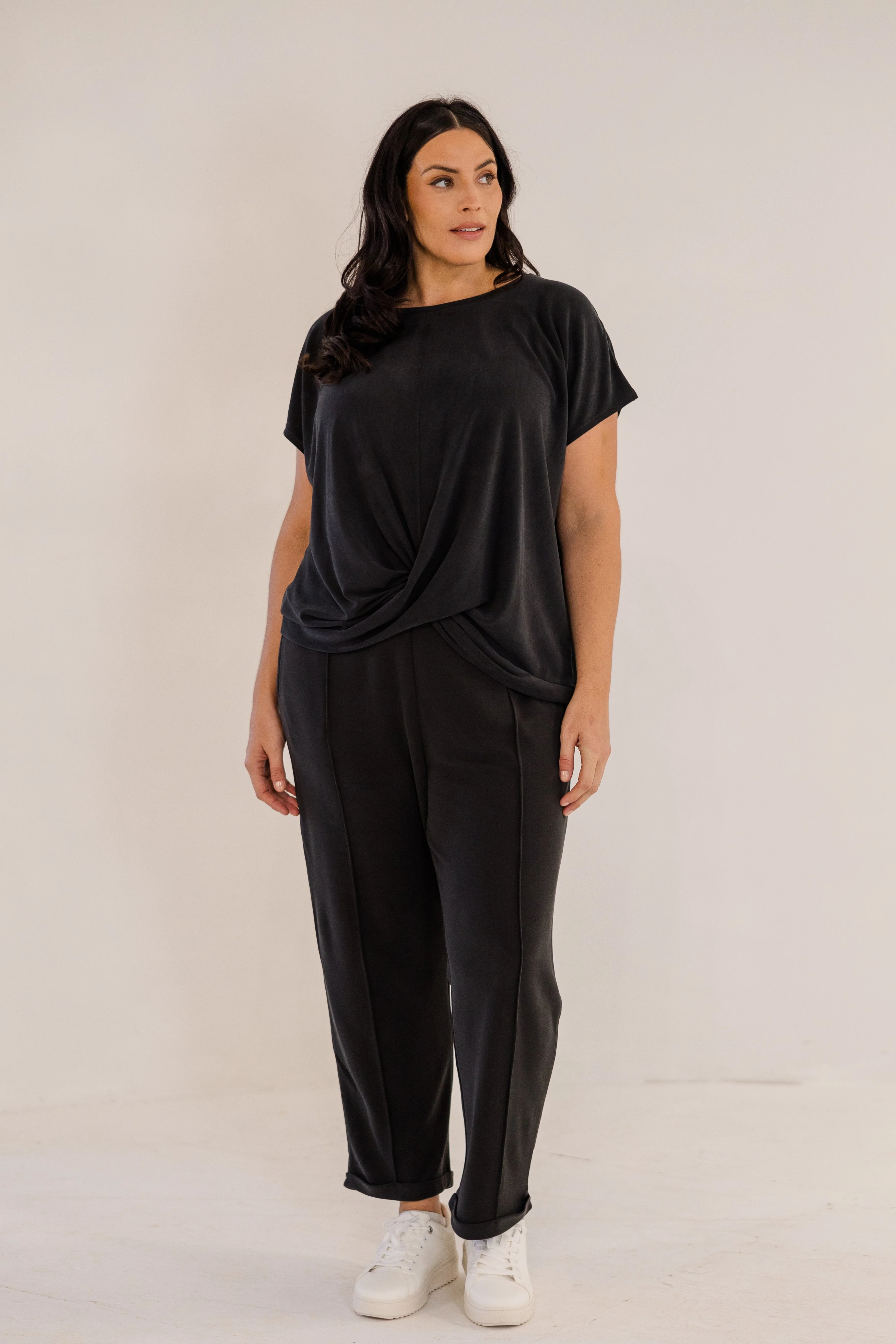 Sue Drape Front Top, Black - Giverhouse