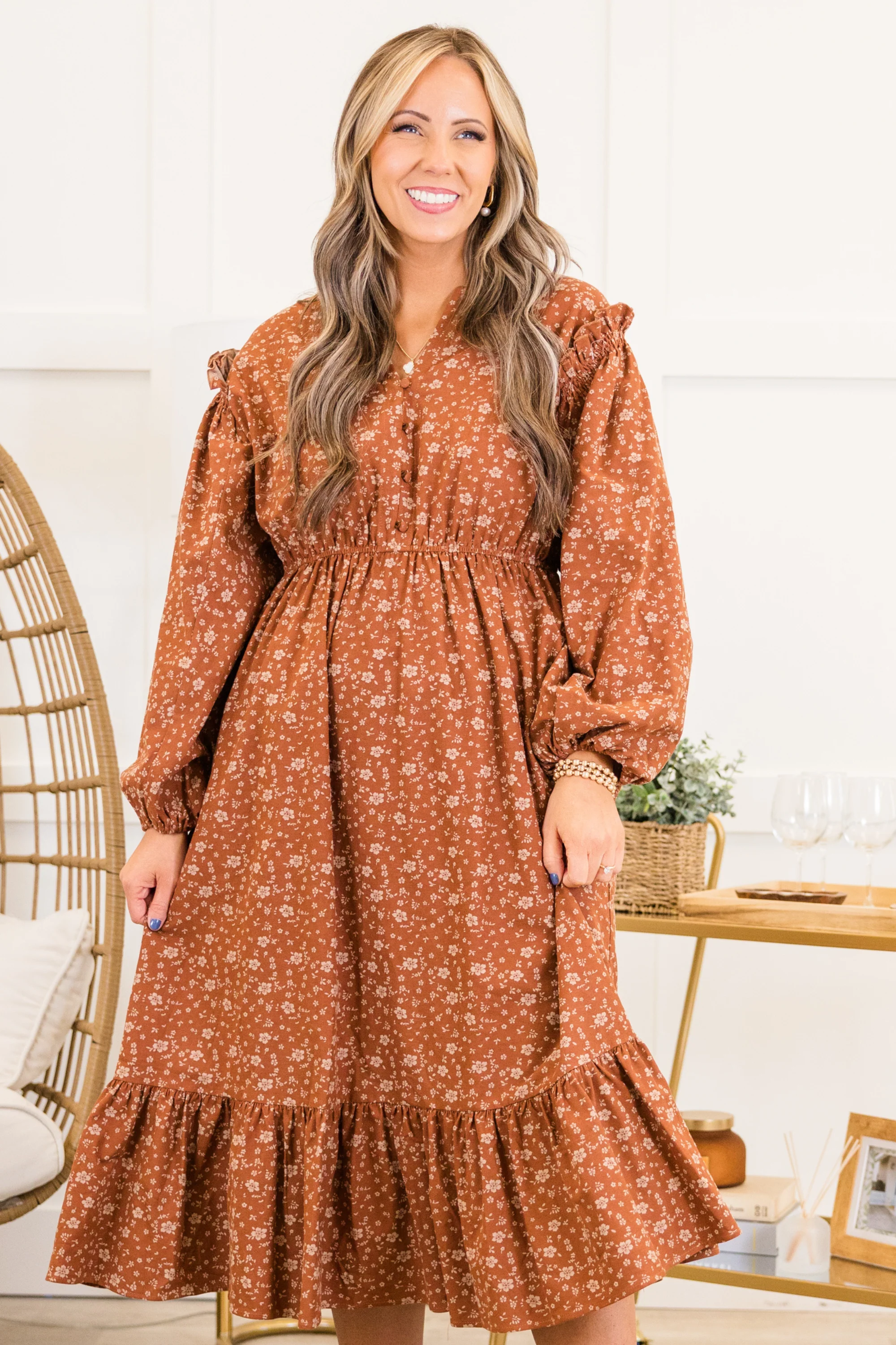 Memorize Today Dress, Rust Floral - Giverhouse