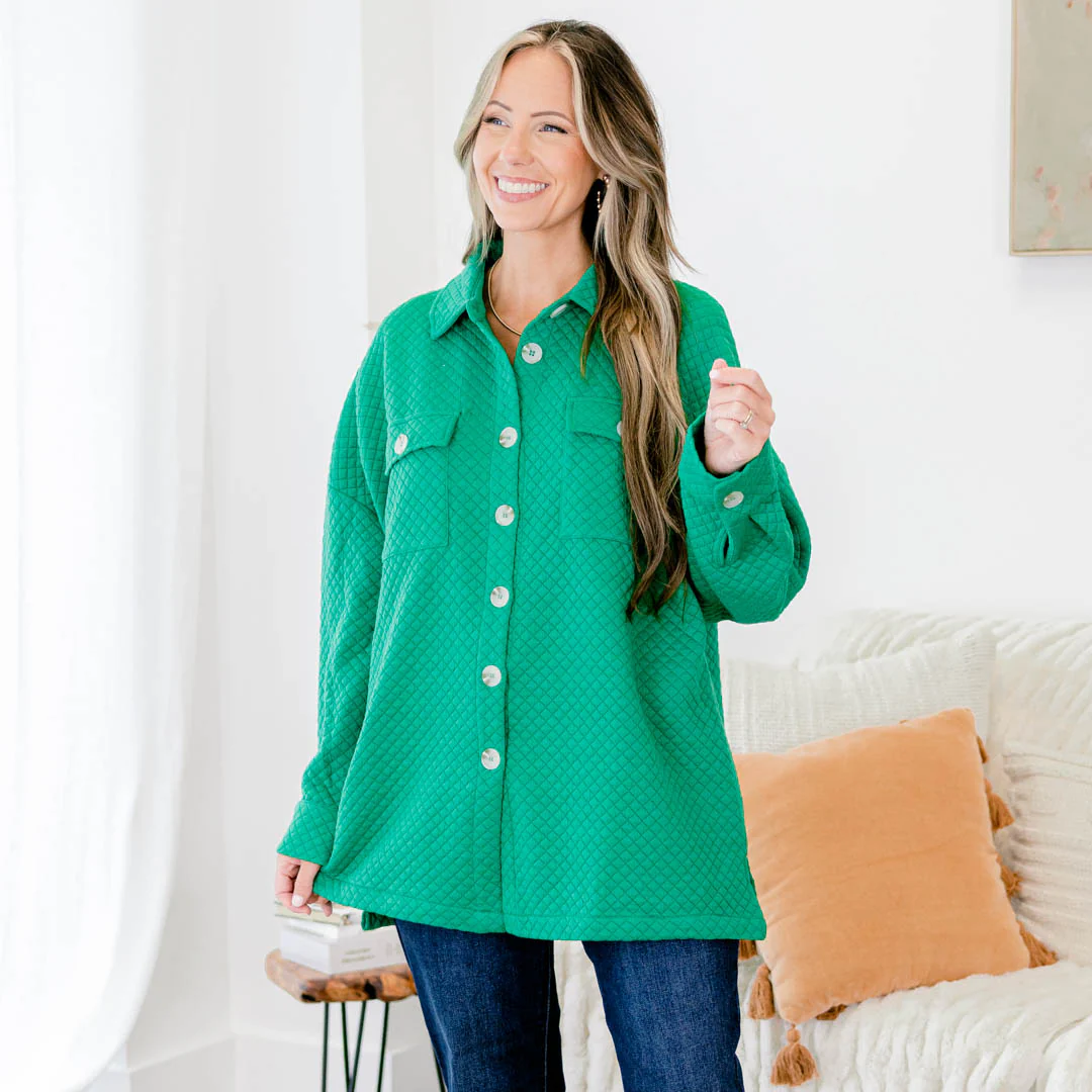 Let The Good In Shacket, Green - Giverhouse