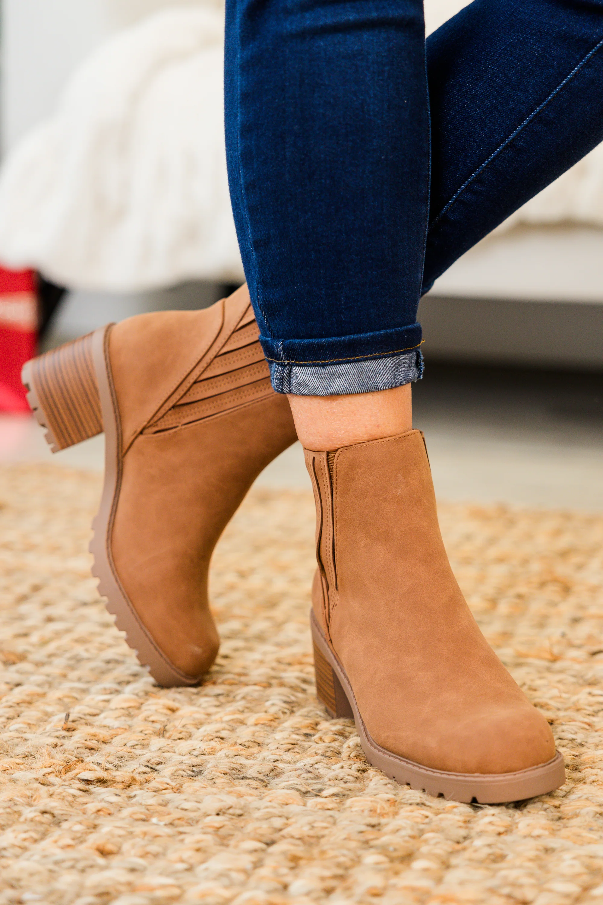 Shift In Perspective Booties, Cognac - Giverhouse
