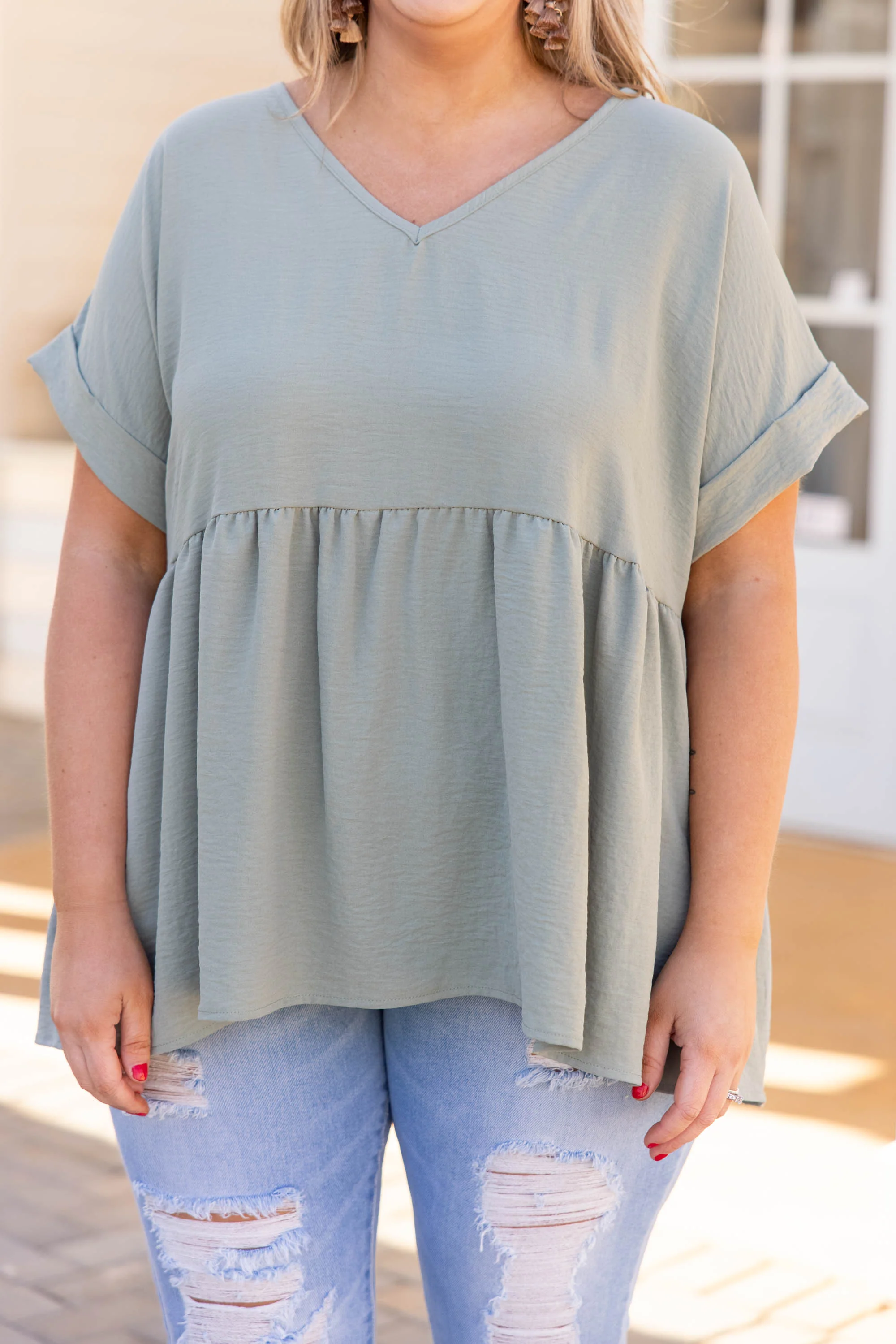 Wide Eyed Gaze Top, Sage - Giverhouse