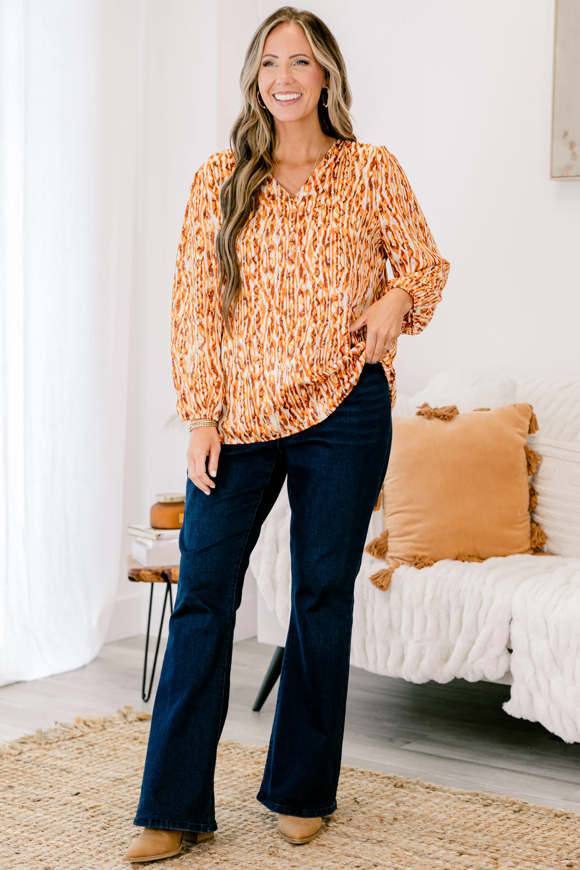 Timeless Flow Top, Mustard Multi - Giverhouse