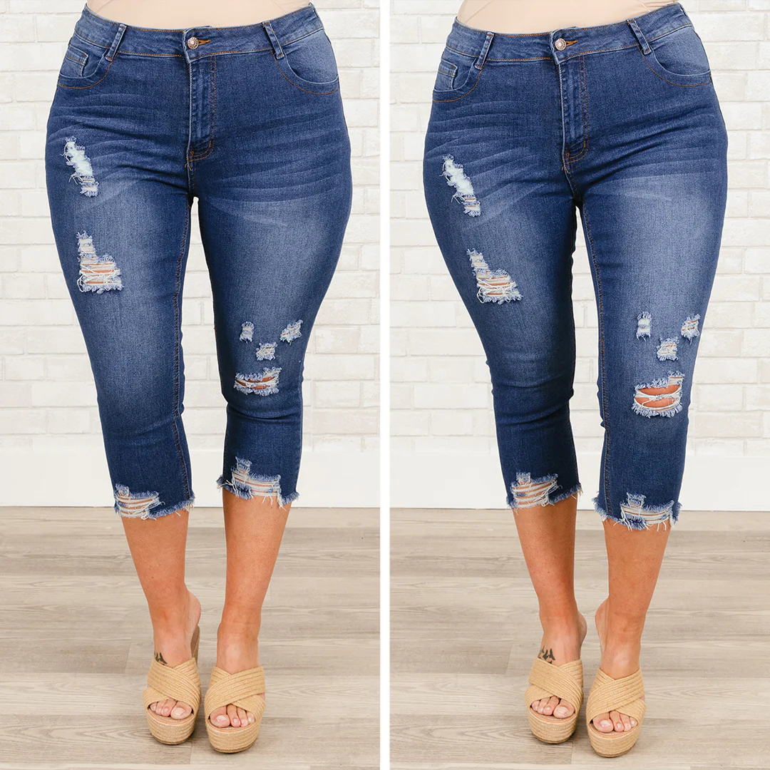 Not Losing Hope Capris, Medium Wash - Giverhouse