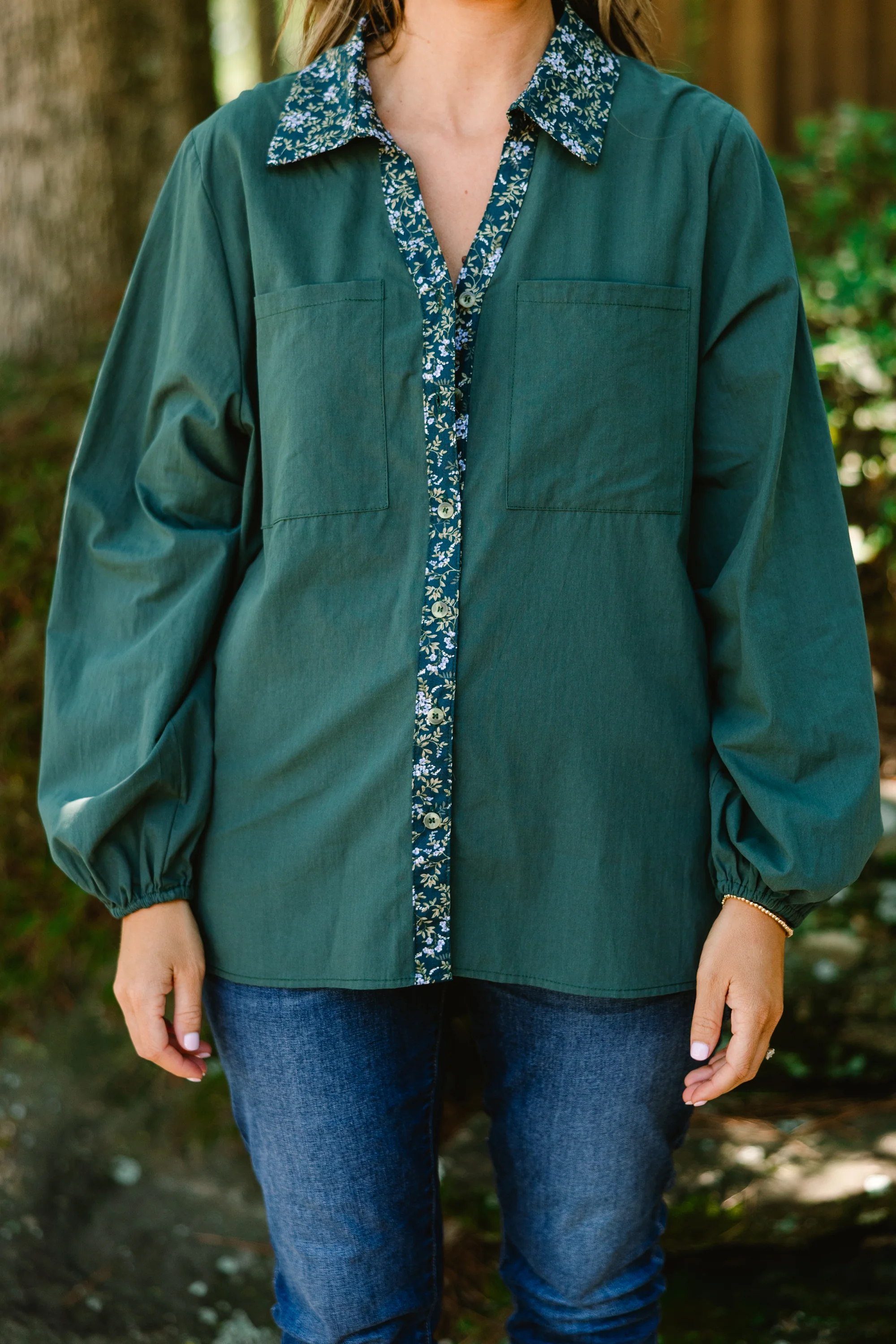 Garden Time Top, Green Floral - Giverhouse