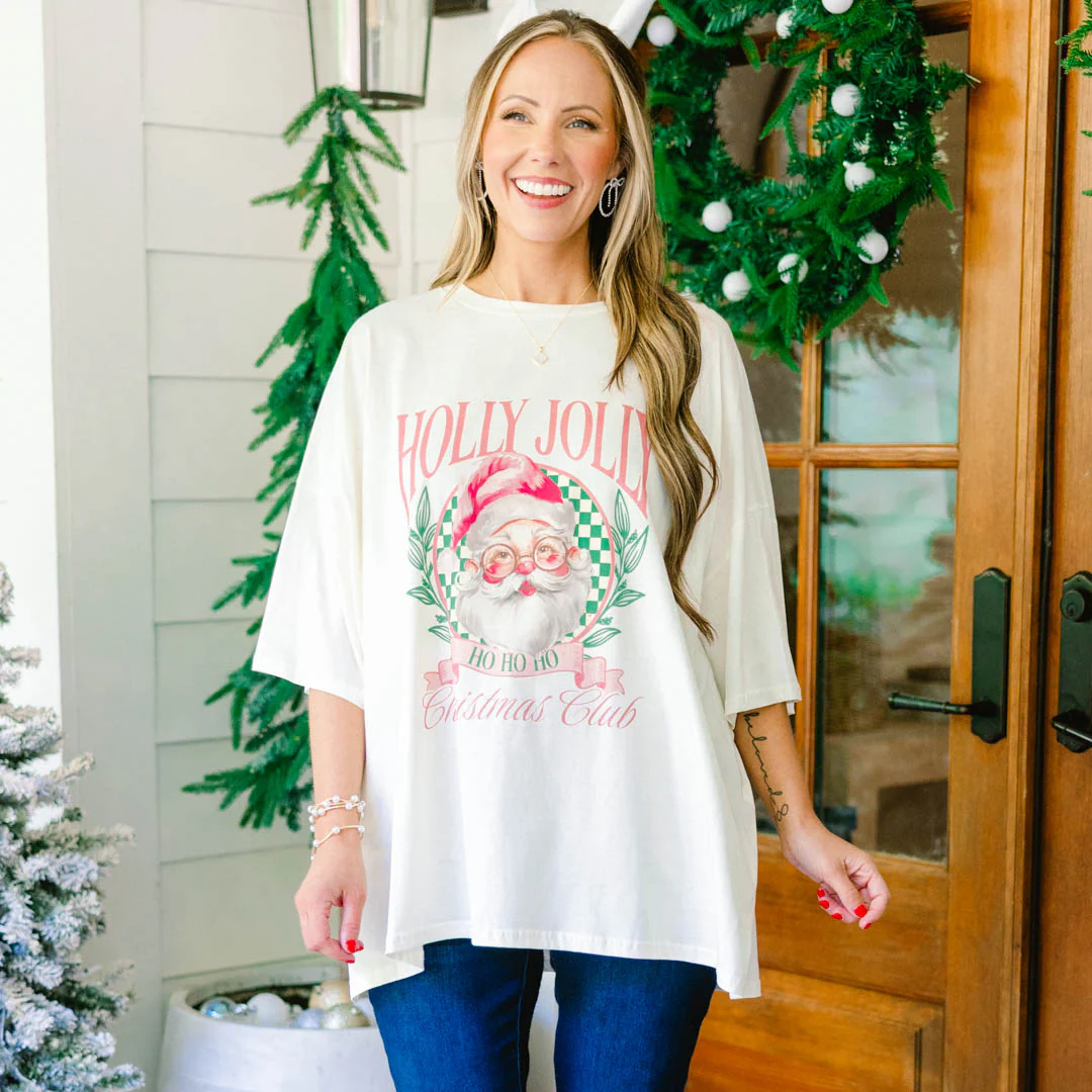 Christmas Club Boyfriend Tee, Ivory - Giverhouse