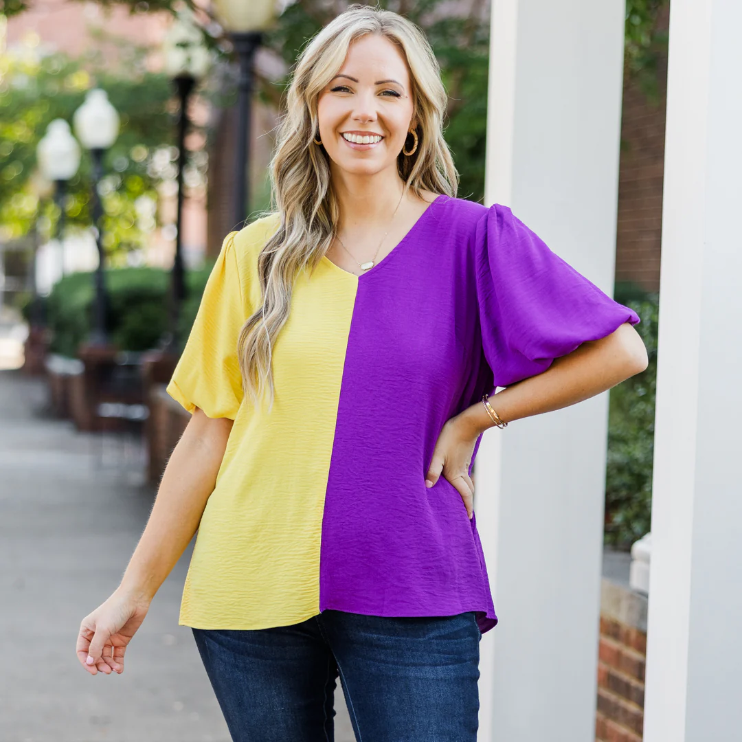 Sideline Sweetheart Top, Gold-Purple - Giverhouse