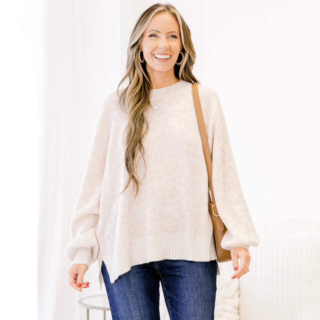 Leopard Love Sweater, Cream Leopard - Giverhouse