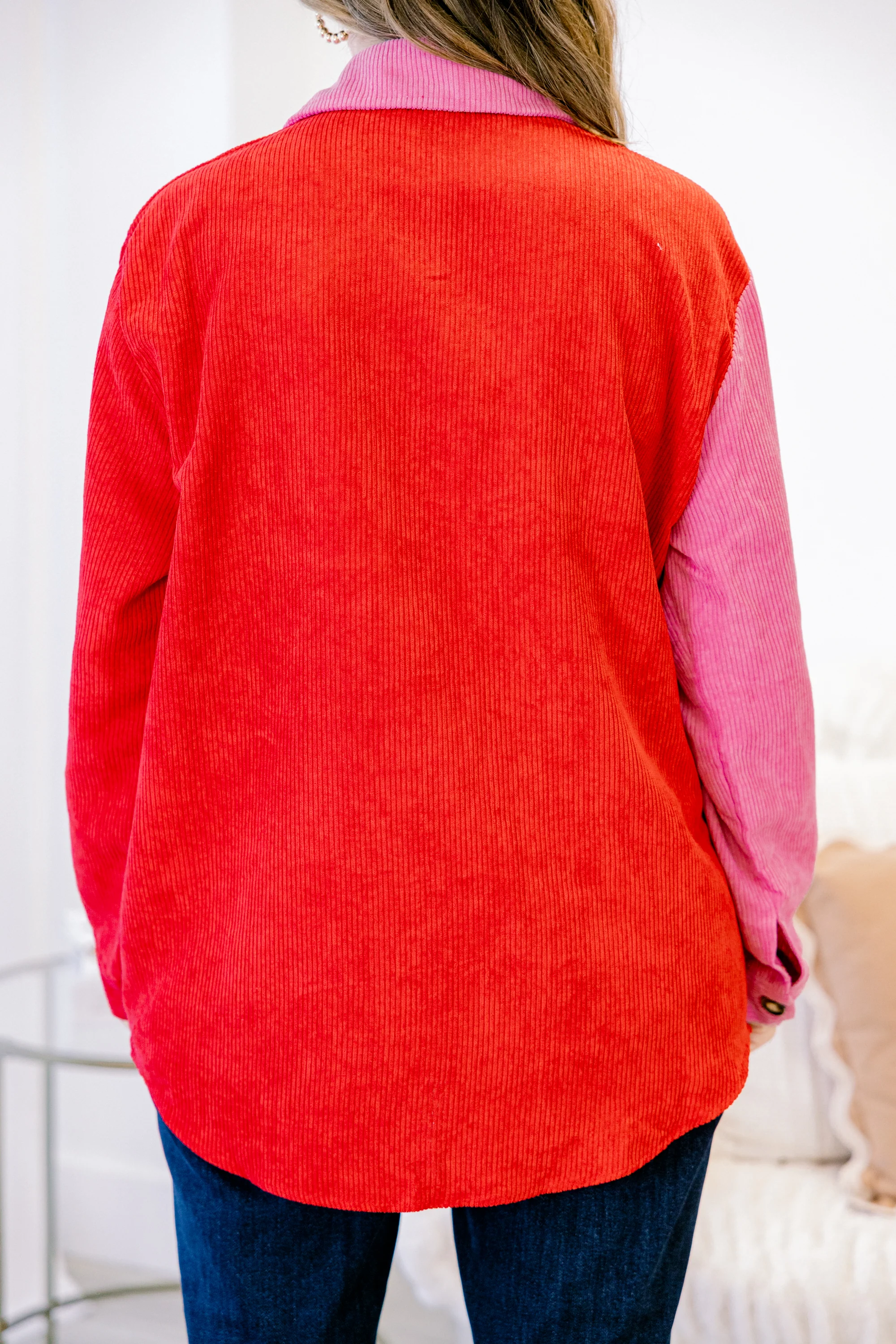 Lipstick Promises Shacket, Pink-Red - Giverhouse