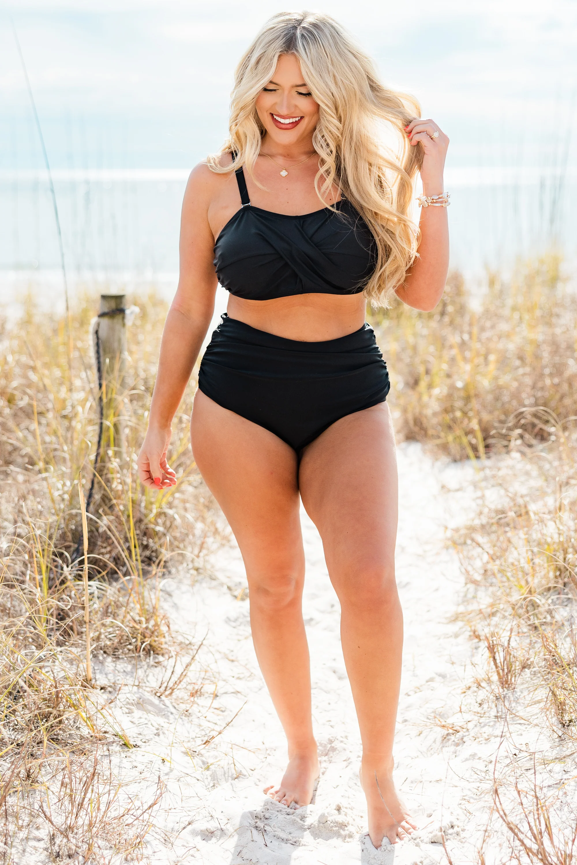 Proceed Into Paradise Swim Top, Black - Giverhouse