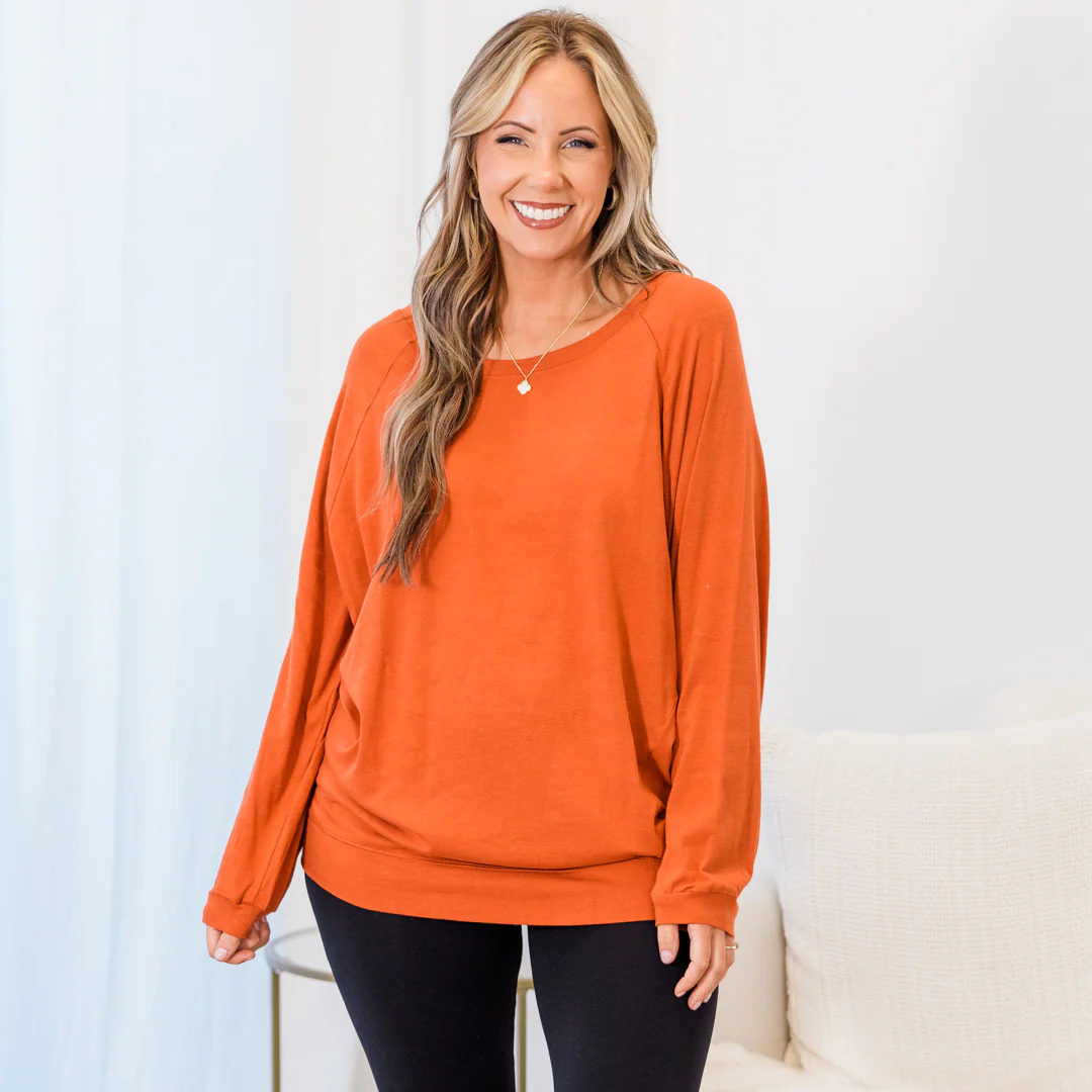 Slouchy Dolman Tunic Long Sleeve, Rust - Giverhouse