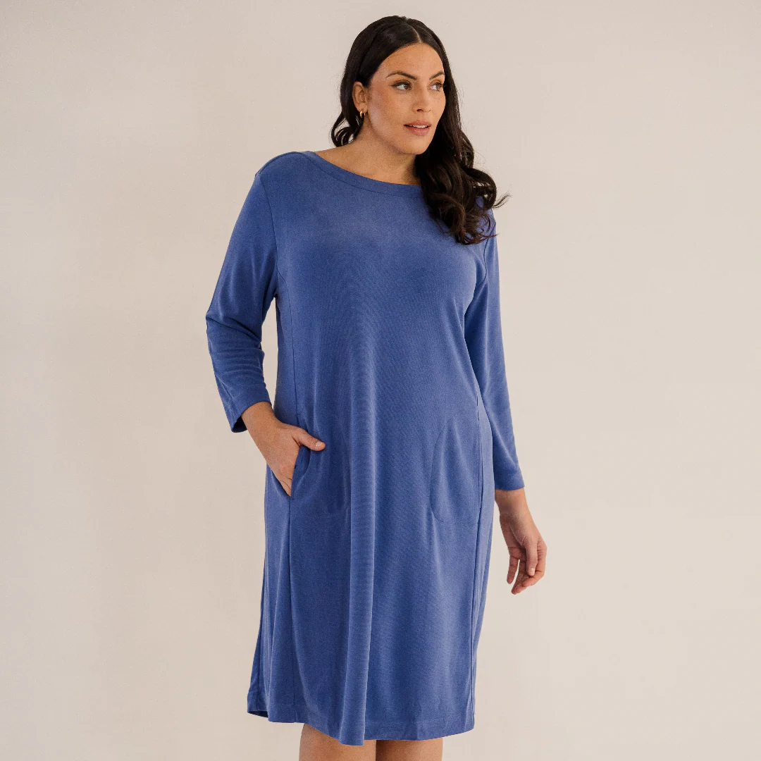 Audrey Boatneck Dress, Ombre Blue - Giverhouse