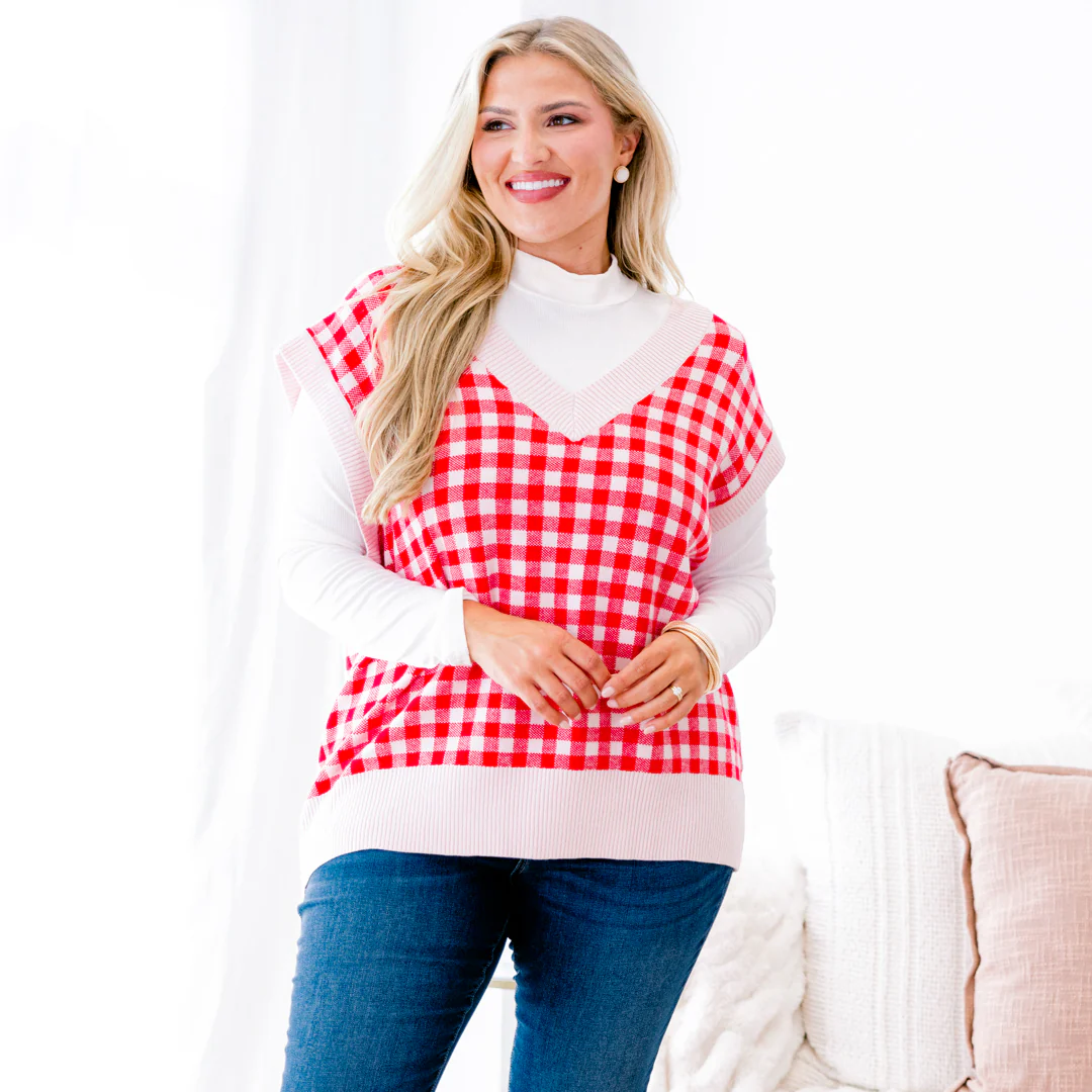 Thinking Of Fall Sweater Vest, Red - Giverhouse