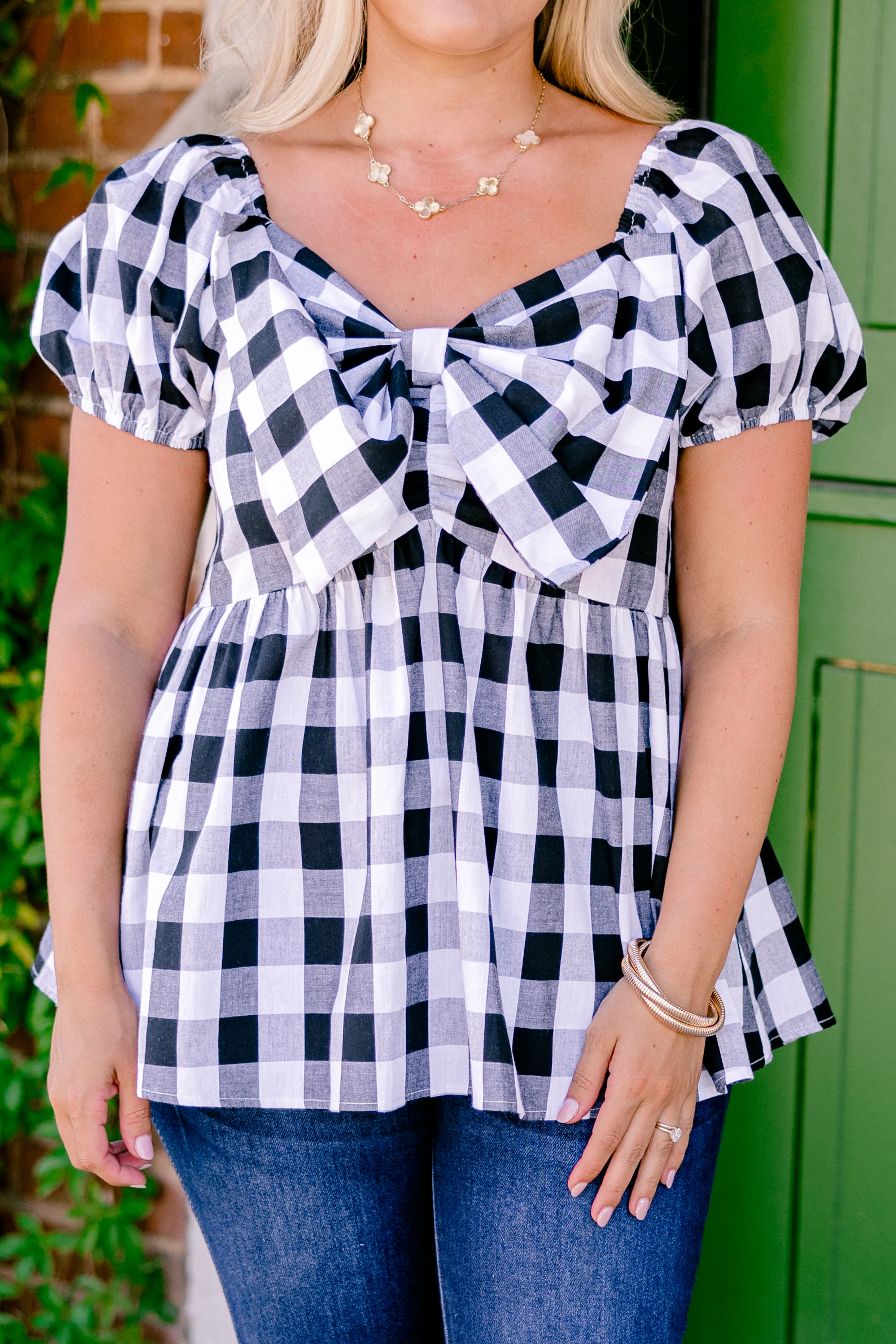 Speak Later Top, Black Gingham - Giverhouse