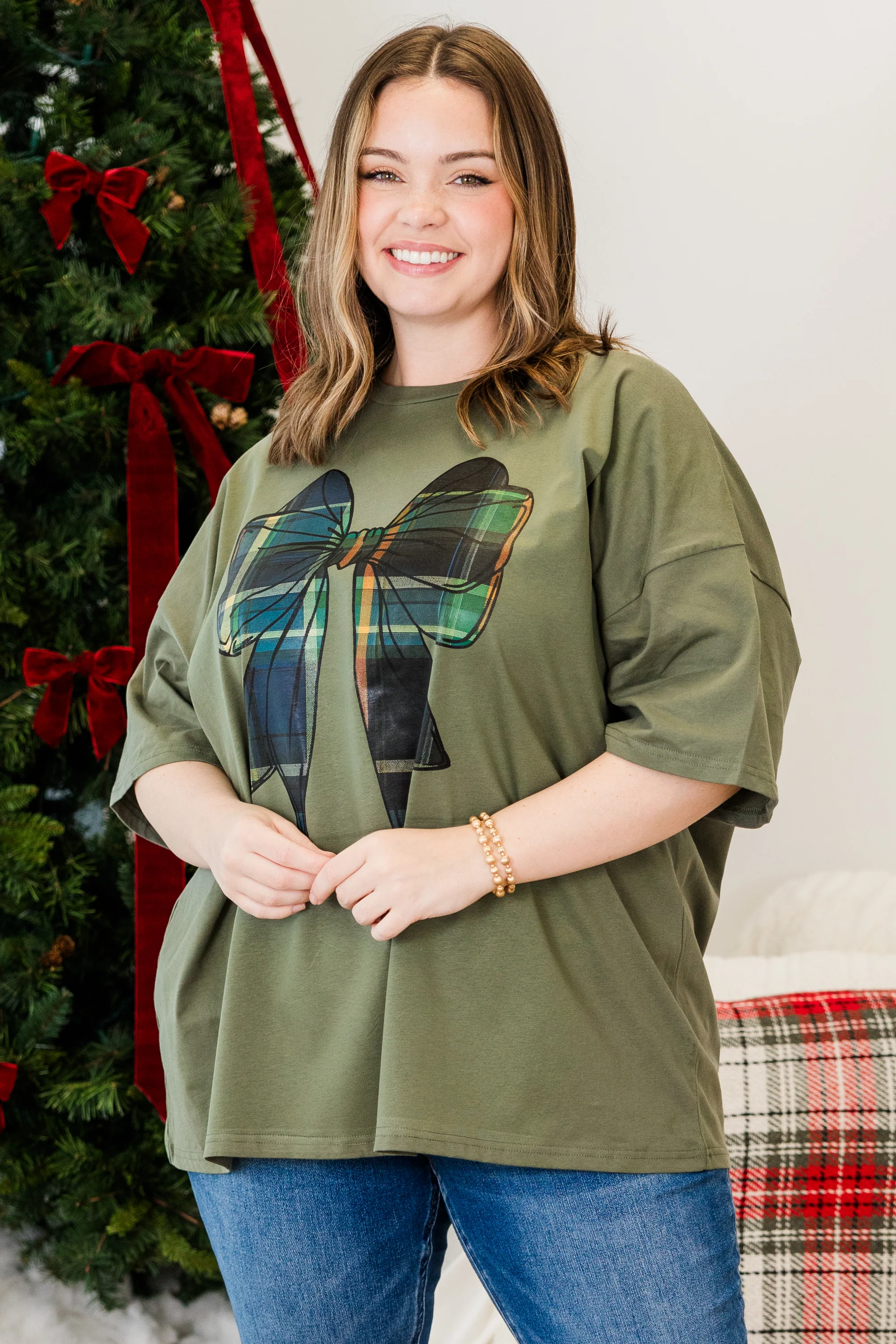 All Tied Up Boyfriend Tee, Moss - Giverhouse