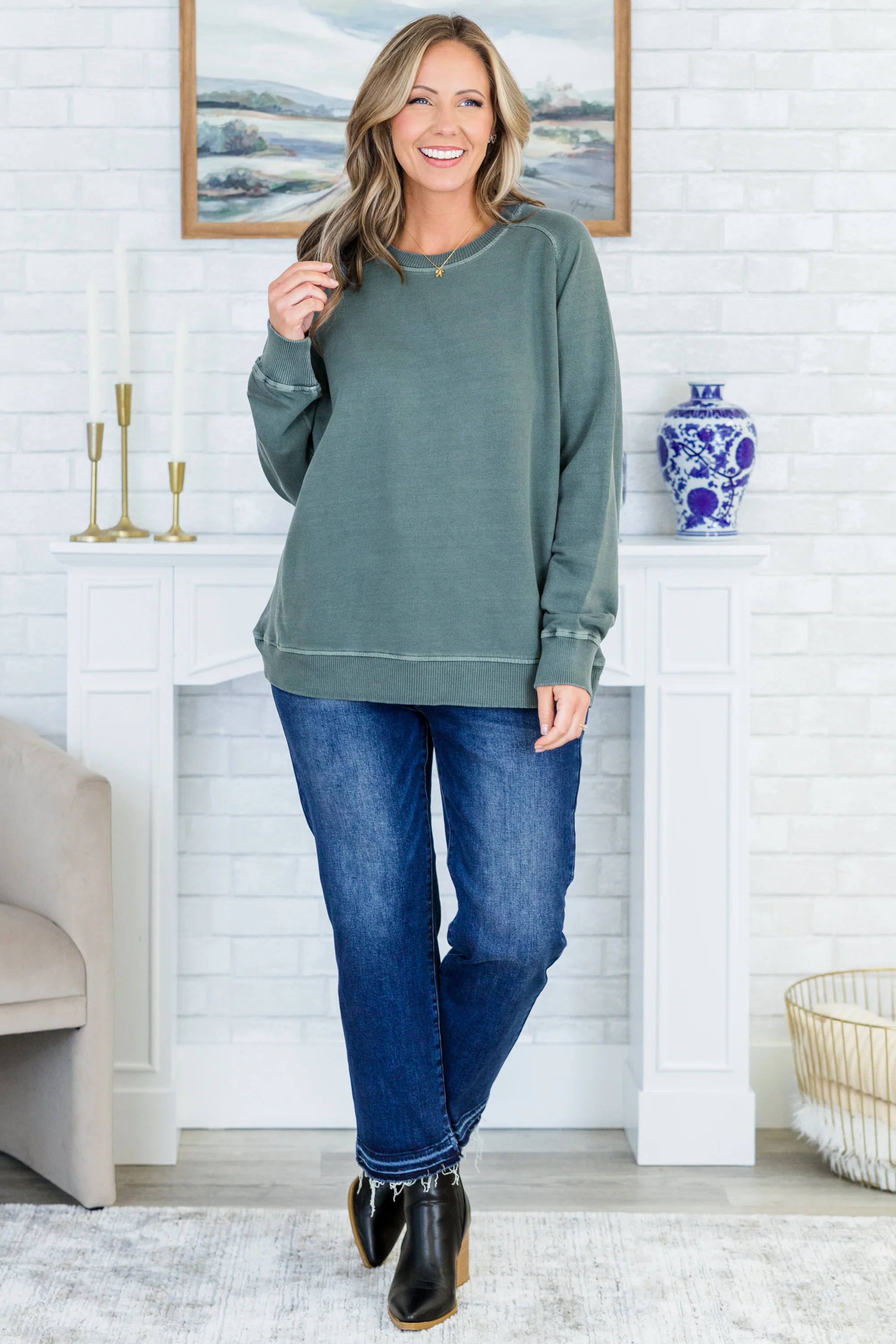 Happy To Be Here Pullover, Ash Jade - Giverhouse