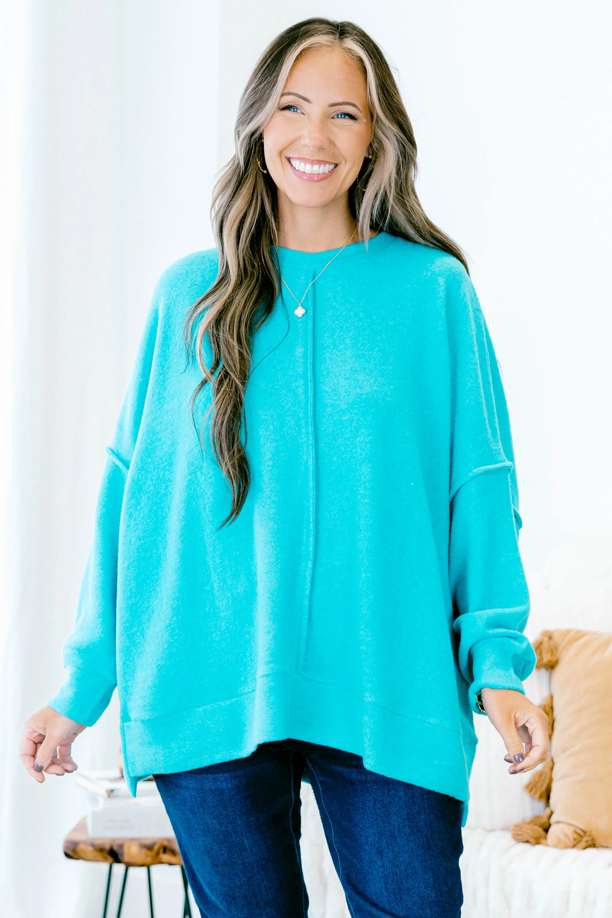 So Comfy Sweater, Light Teal - Giverhouse